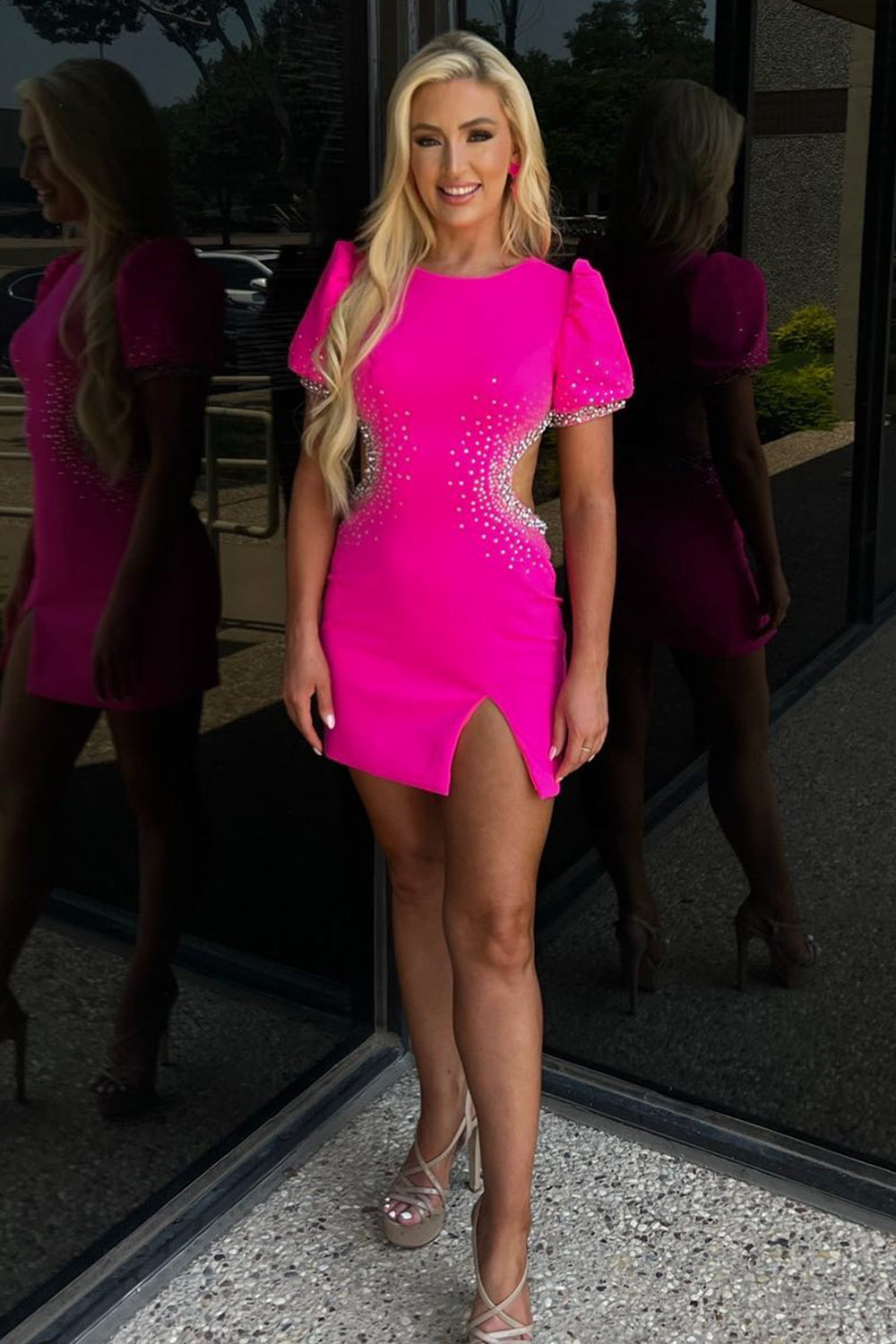 Sparkly Fuchsia Sequin Cut Out Tight Short Homecoming Dress/Mini Dress