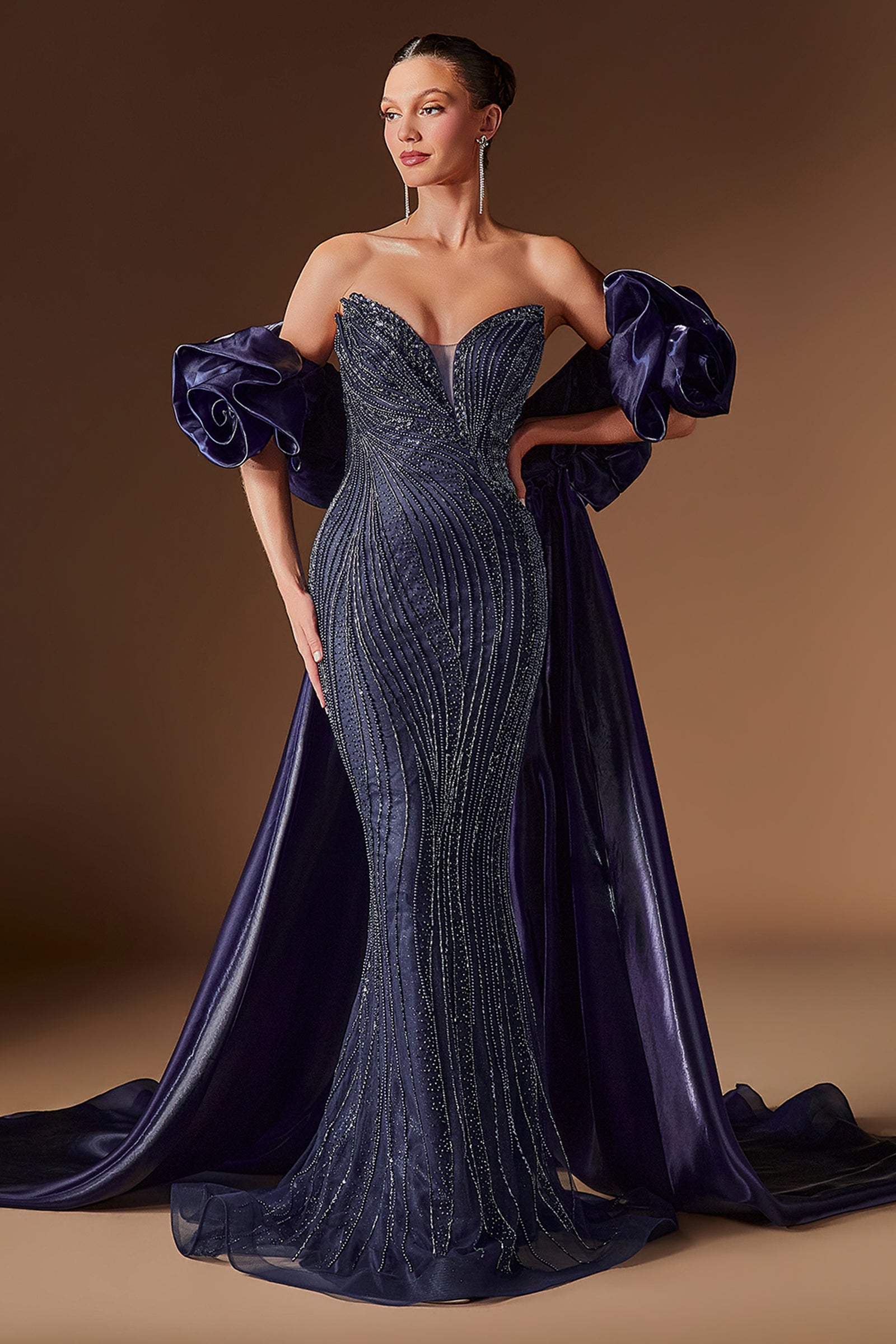 Ladivine CJ933 Wave Beaded Strapless Dress