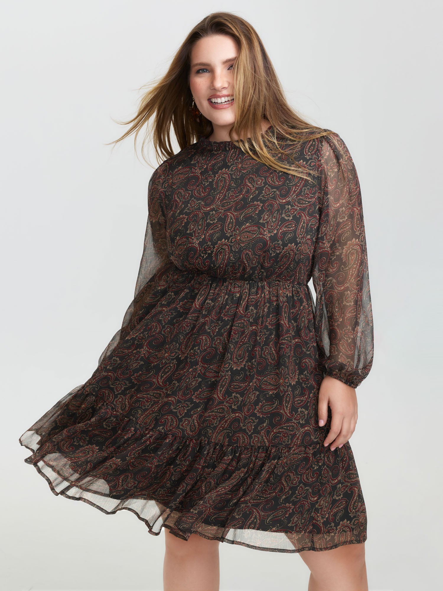 Paisley Print Sheer Flowy Mini Dress