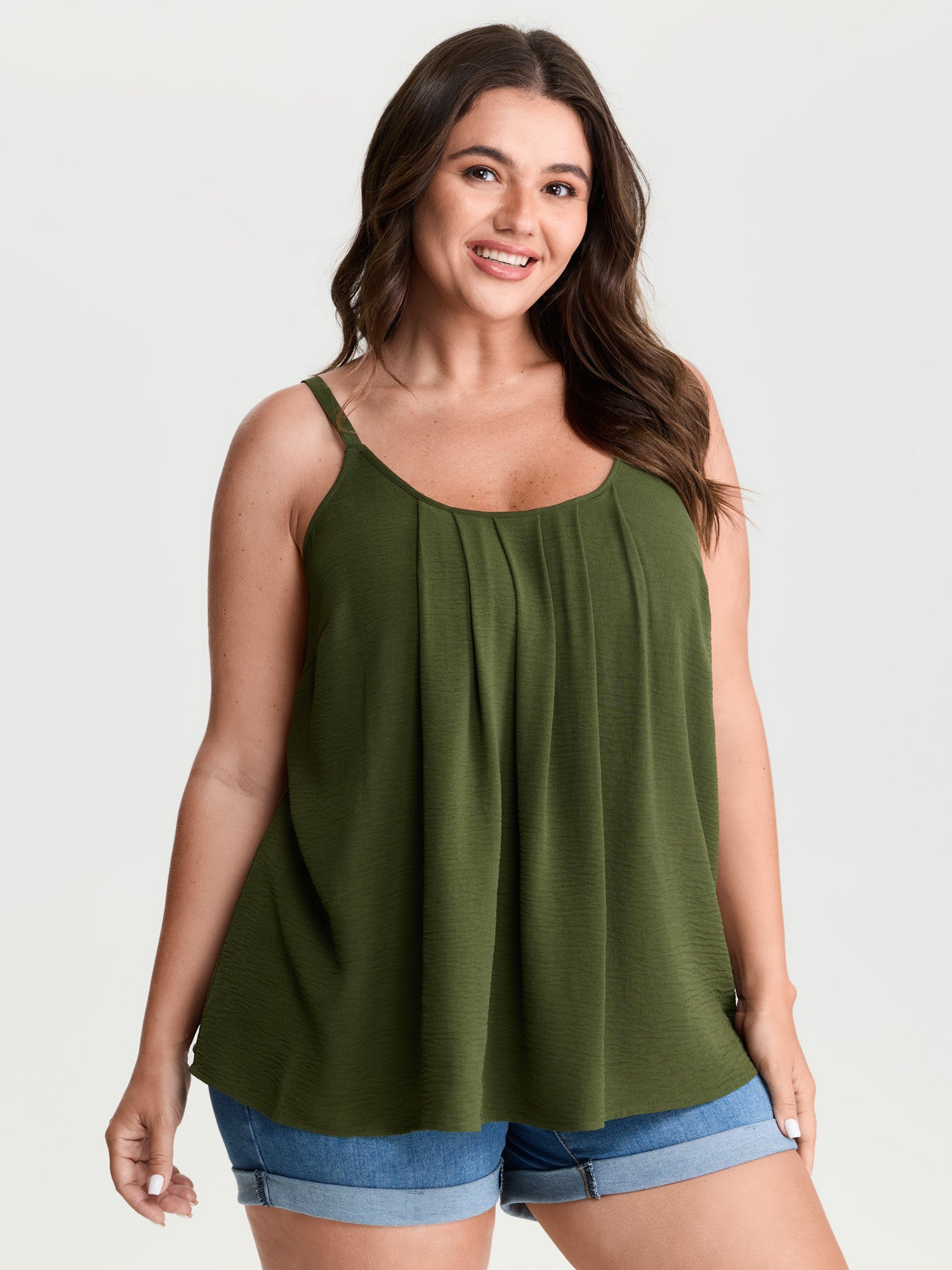 Pleated Flowy Plain Tank Top