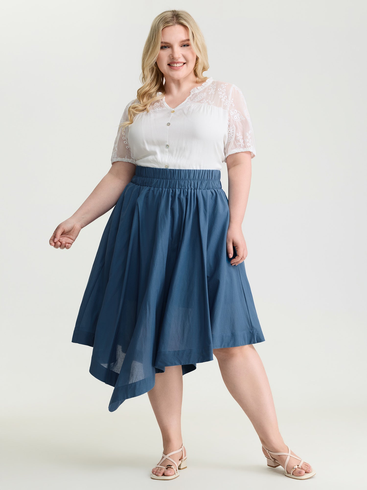 Pure Cotton High Low Hem Midi Skirt