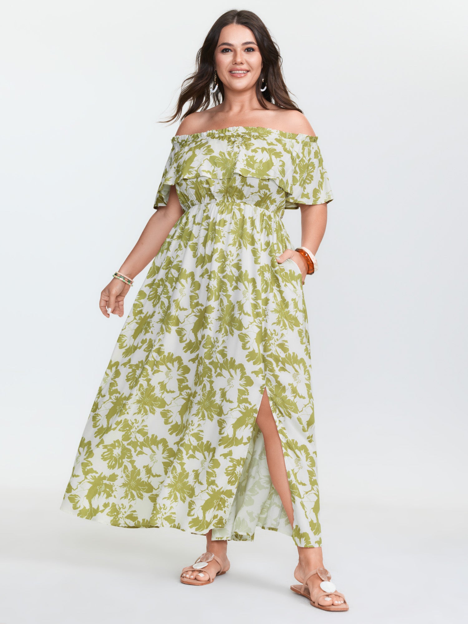 Floral Off-Shoulder Flowy Maxi Dress