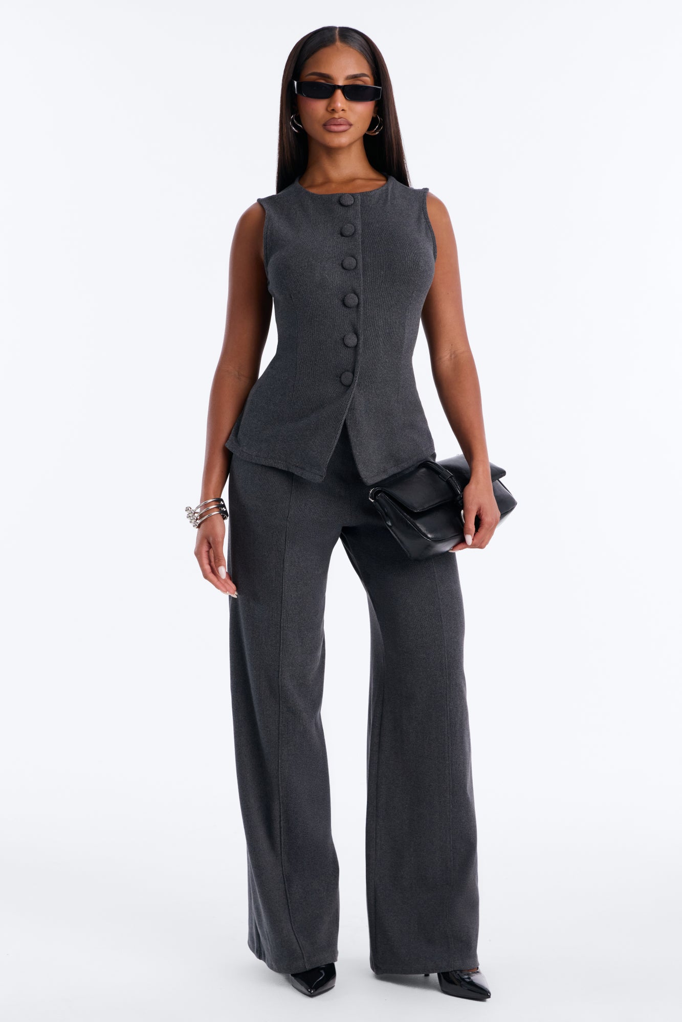 Camille Vest Pant Set - Black