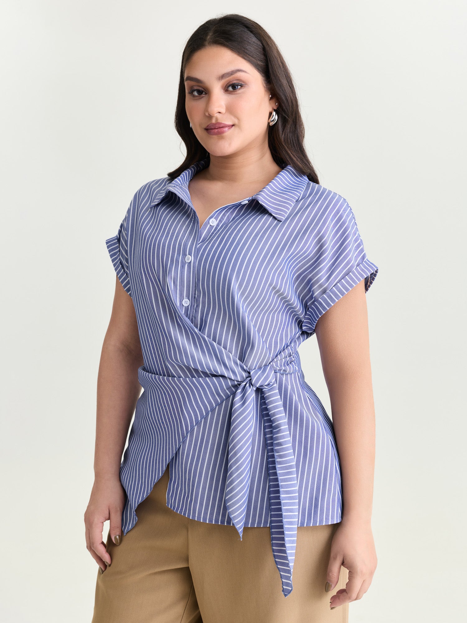 Striped Print Knotted Side Blouse