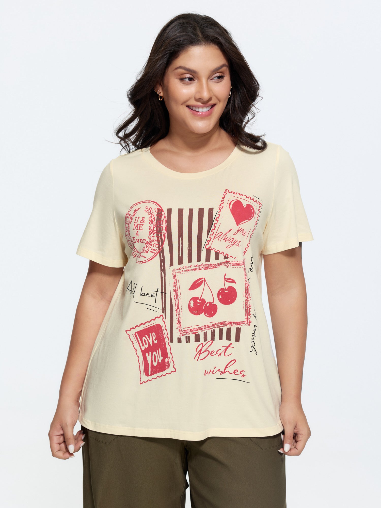Romantic Notes Print Round Neck T-Shirt