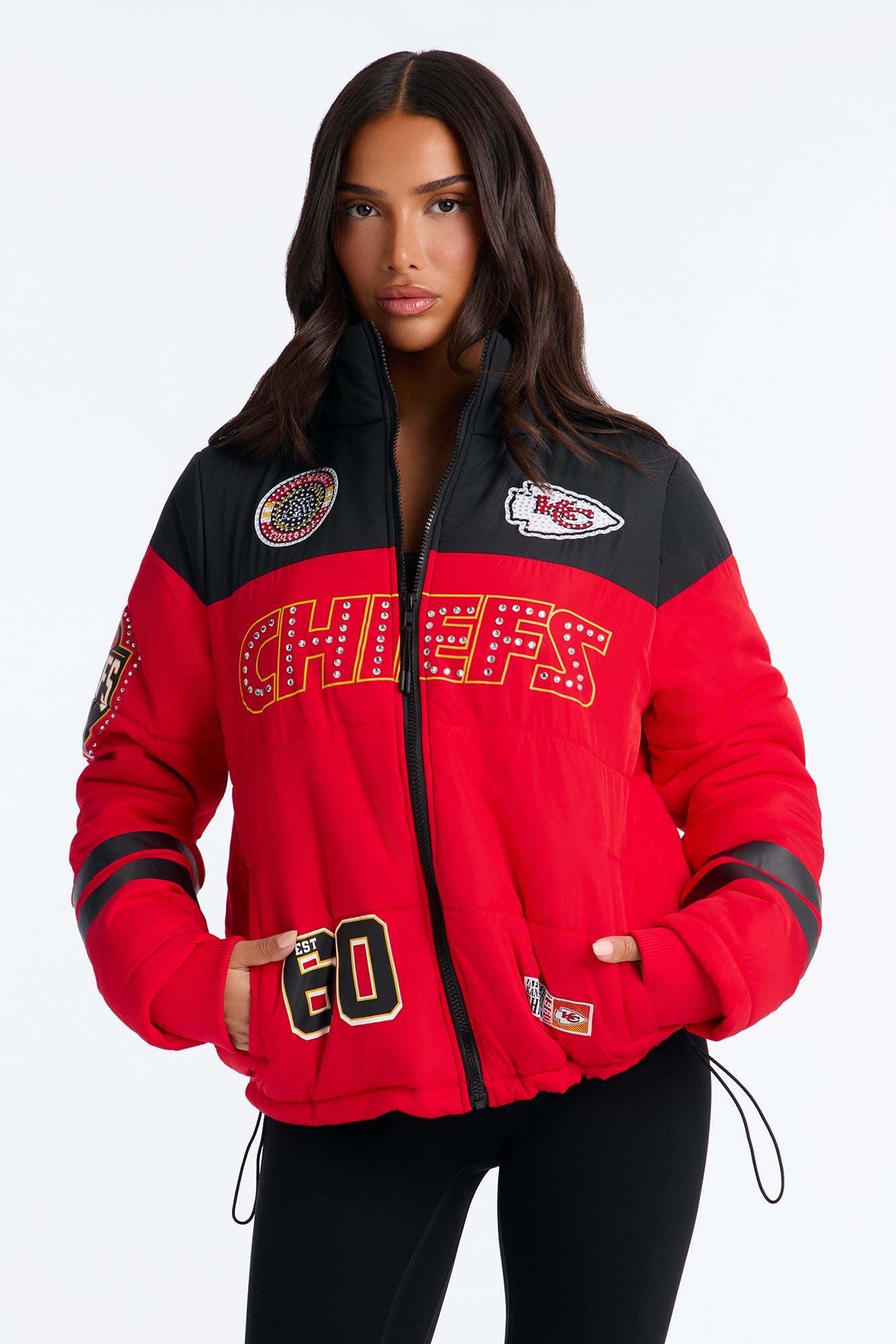 NFL Chiefs Rhinestone Trim Puffer Jacket - Red
