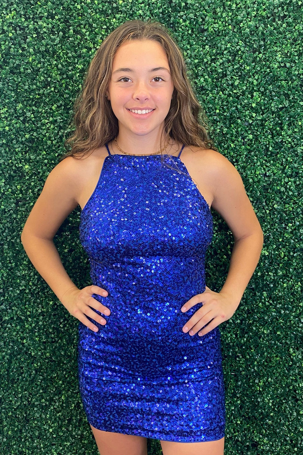 Glitter Royal Blue Spaghetti Straps Sequins Tight Short Homecoming Dress/Mini Dress