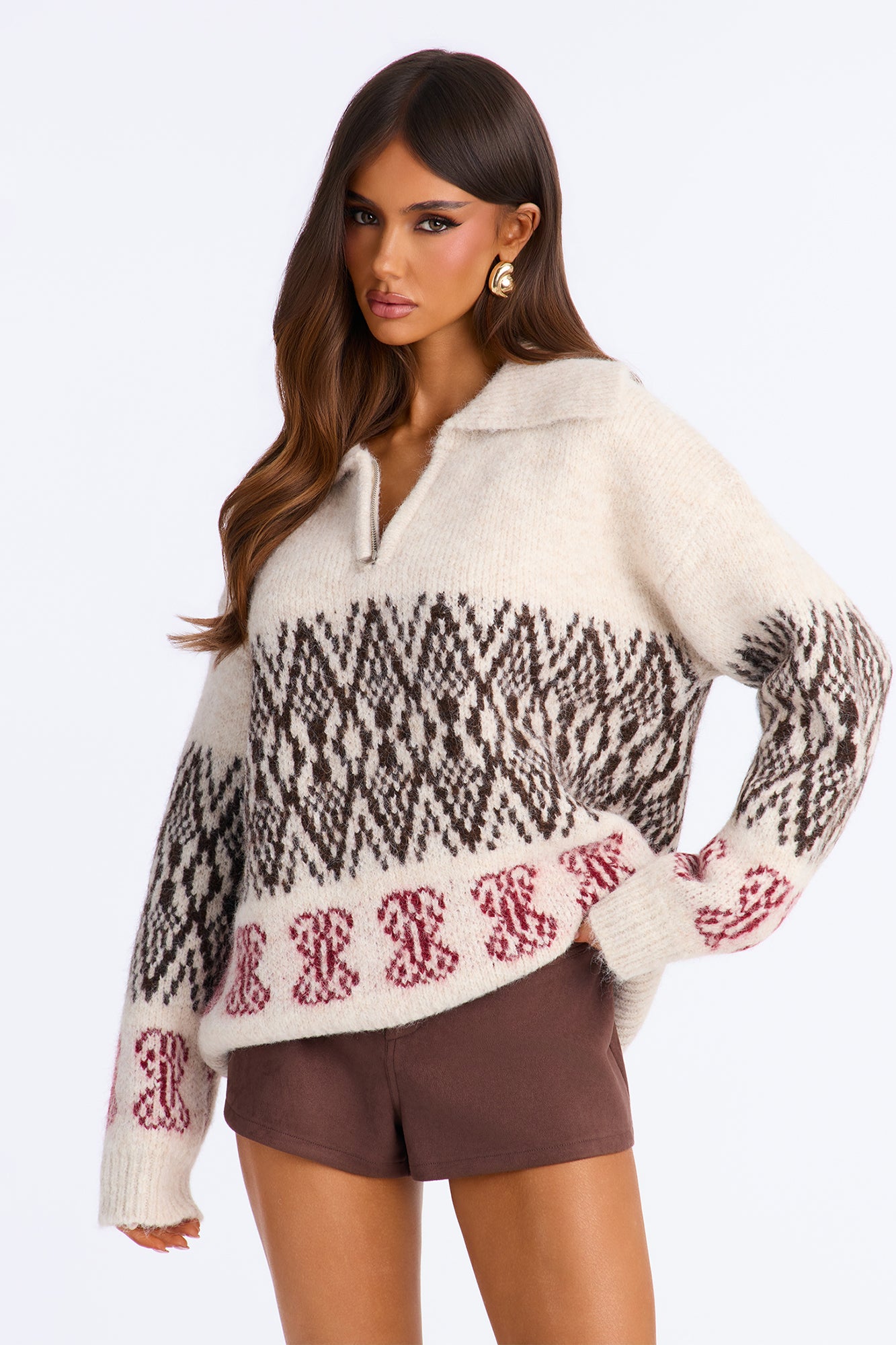 Fresh Season Quarter Zip Oversized Sweater - Cream/combo