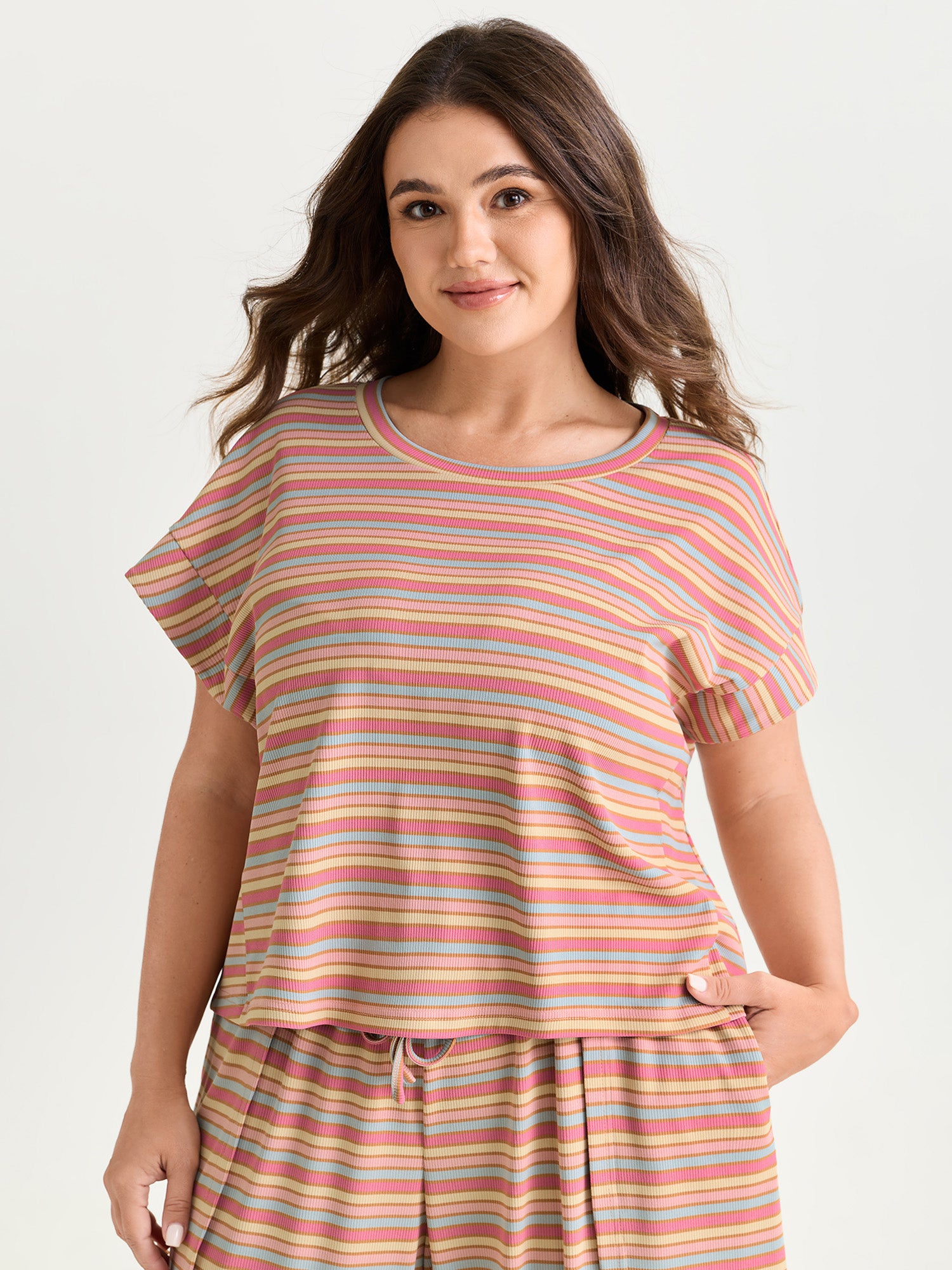 Striped Print Relaxed-Fit T-Shirt