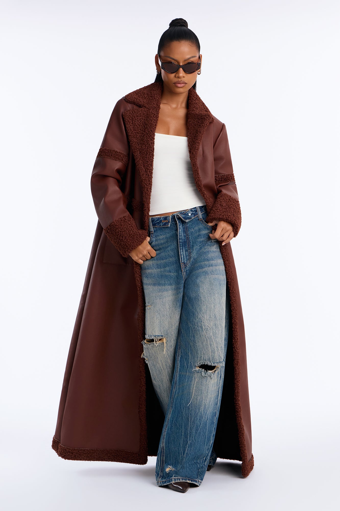 Calling Again Faux Leather Trench Coat - Chocolate