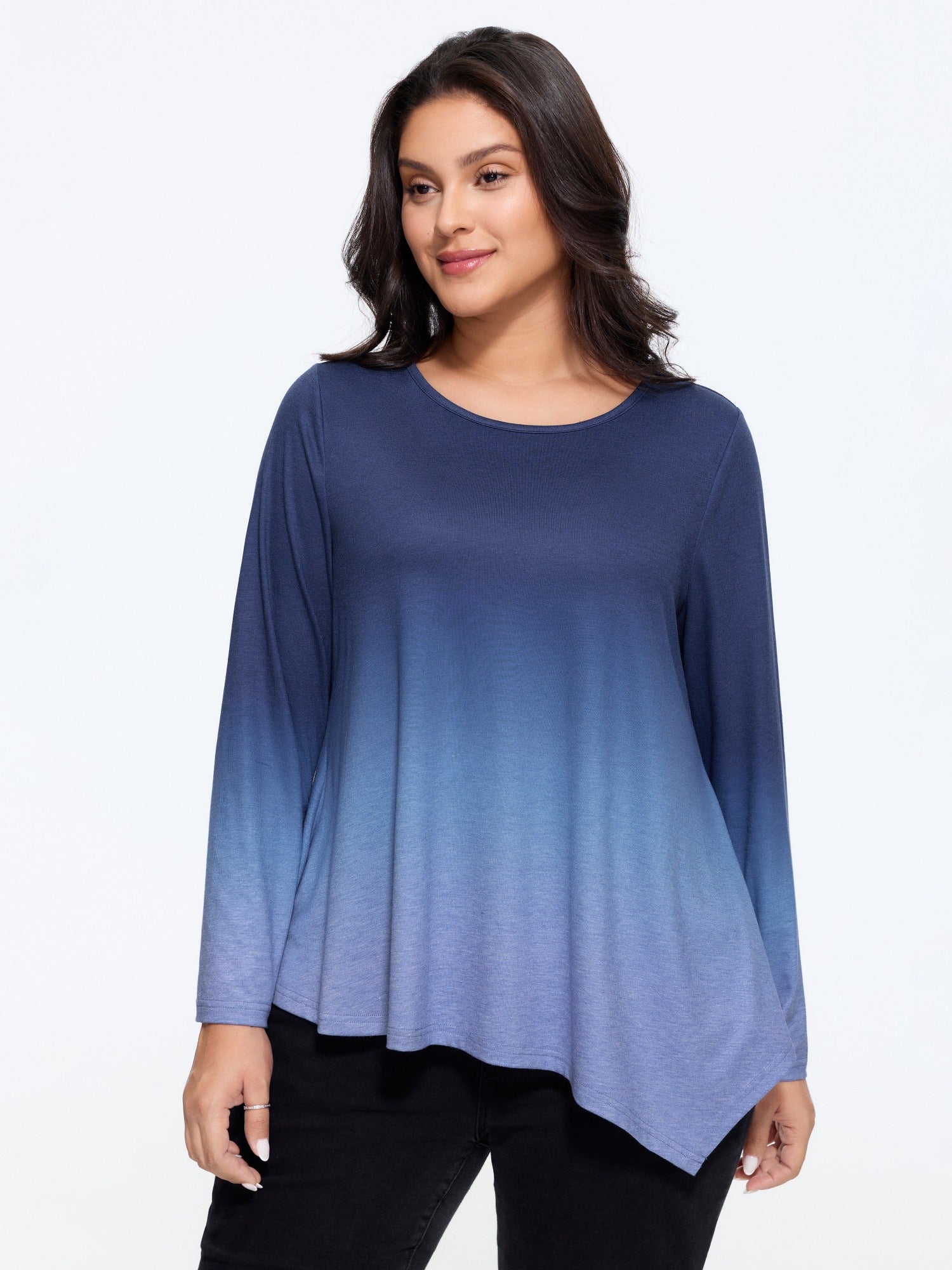 Supersoft Stretch Ombre Asymmetrical Hem T-Shirt