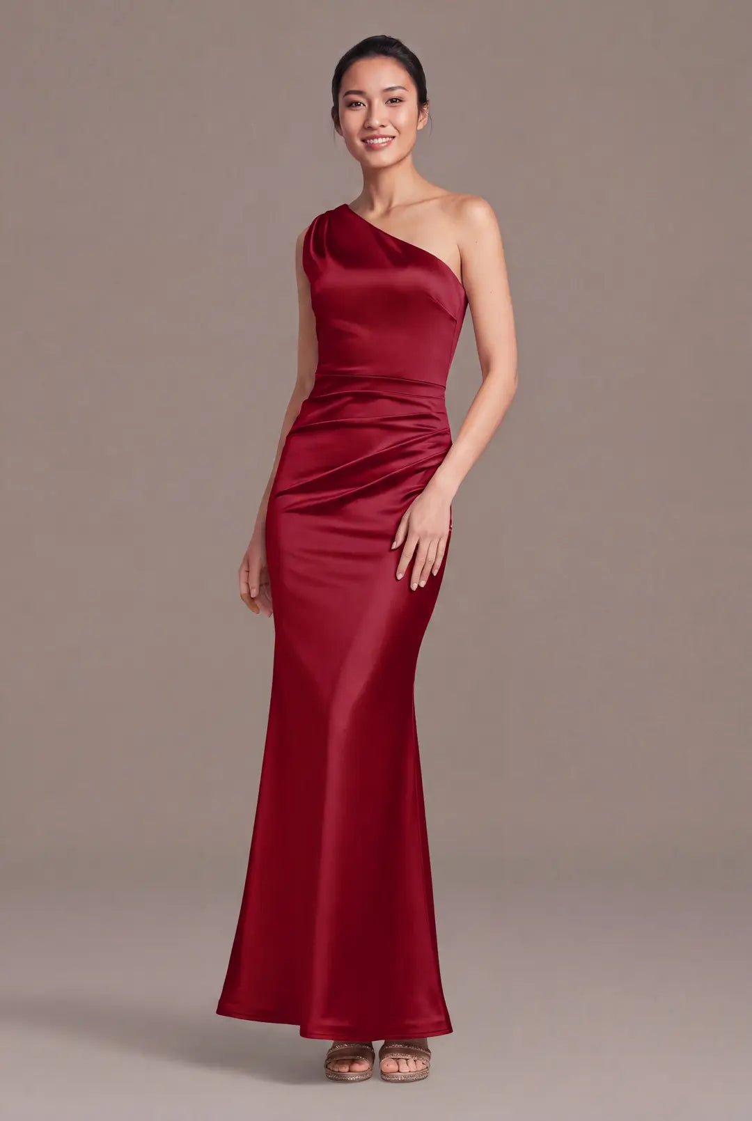 Sculpting Satin One-Shoulder Dress with Back Tie