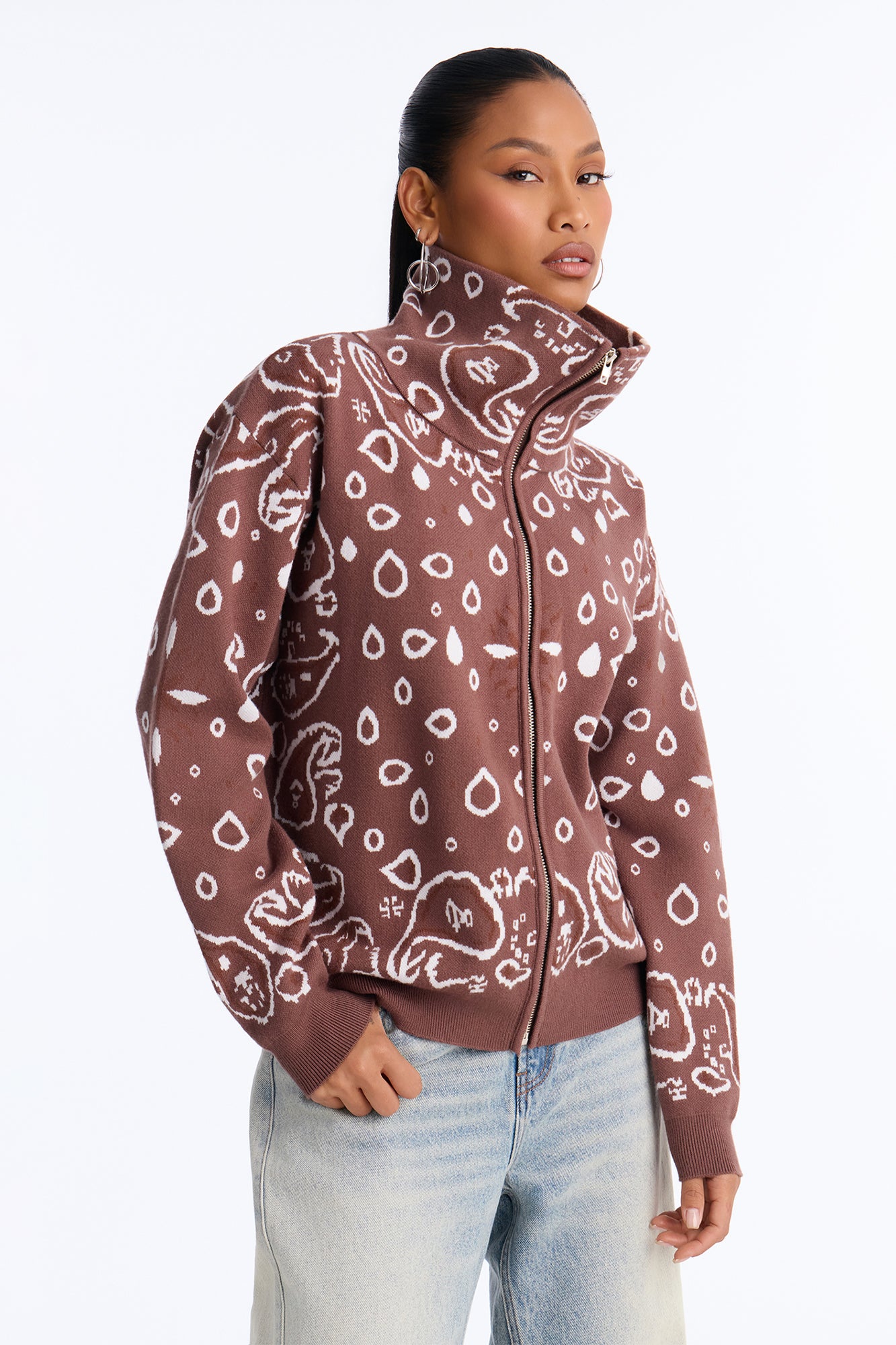 Indi Paisley Zip Up Cardigan - Brown/combo