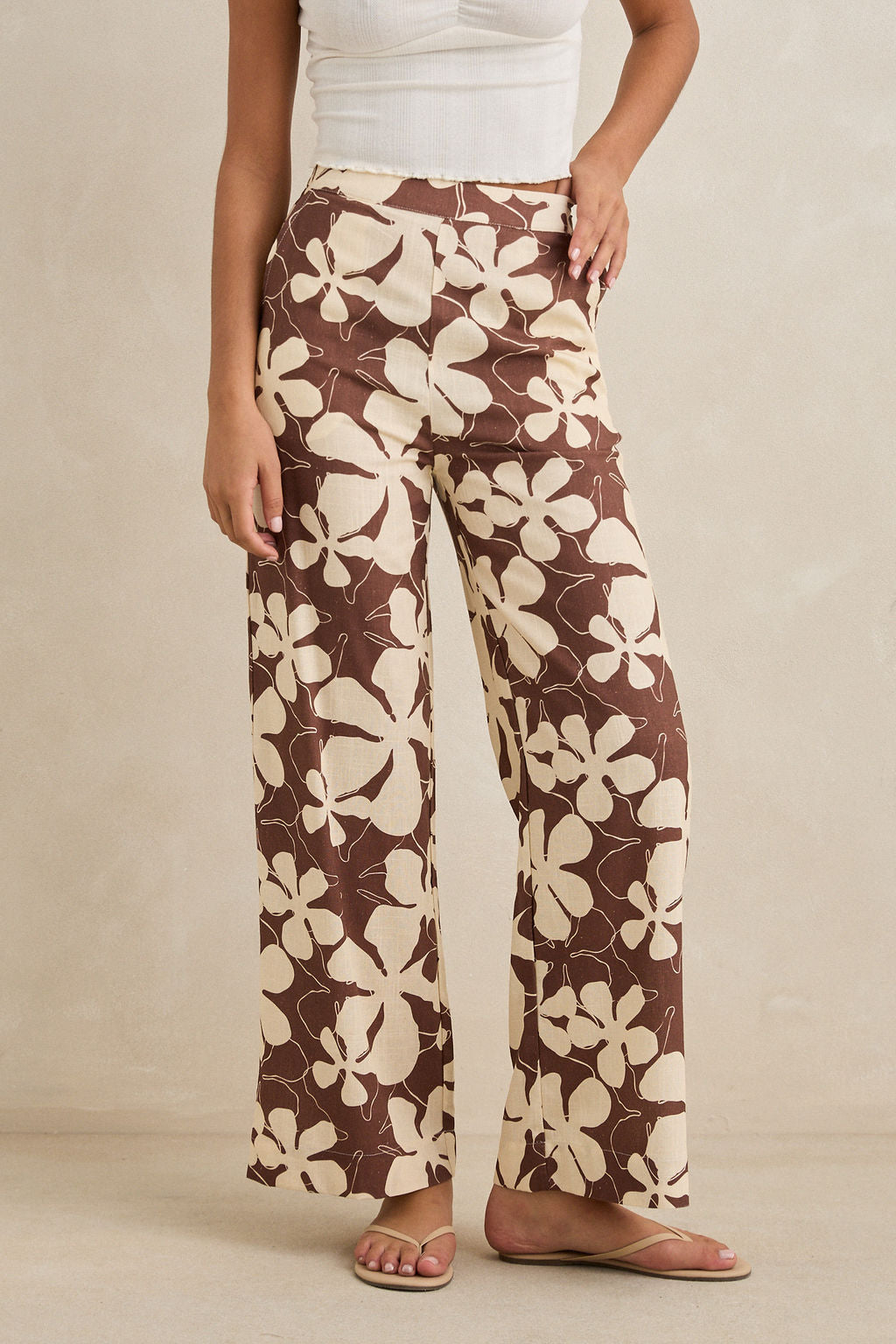 Rhythm Chocolate Melia Floral Wide Leg Pant