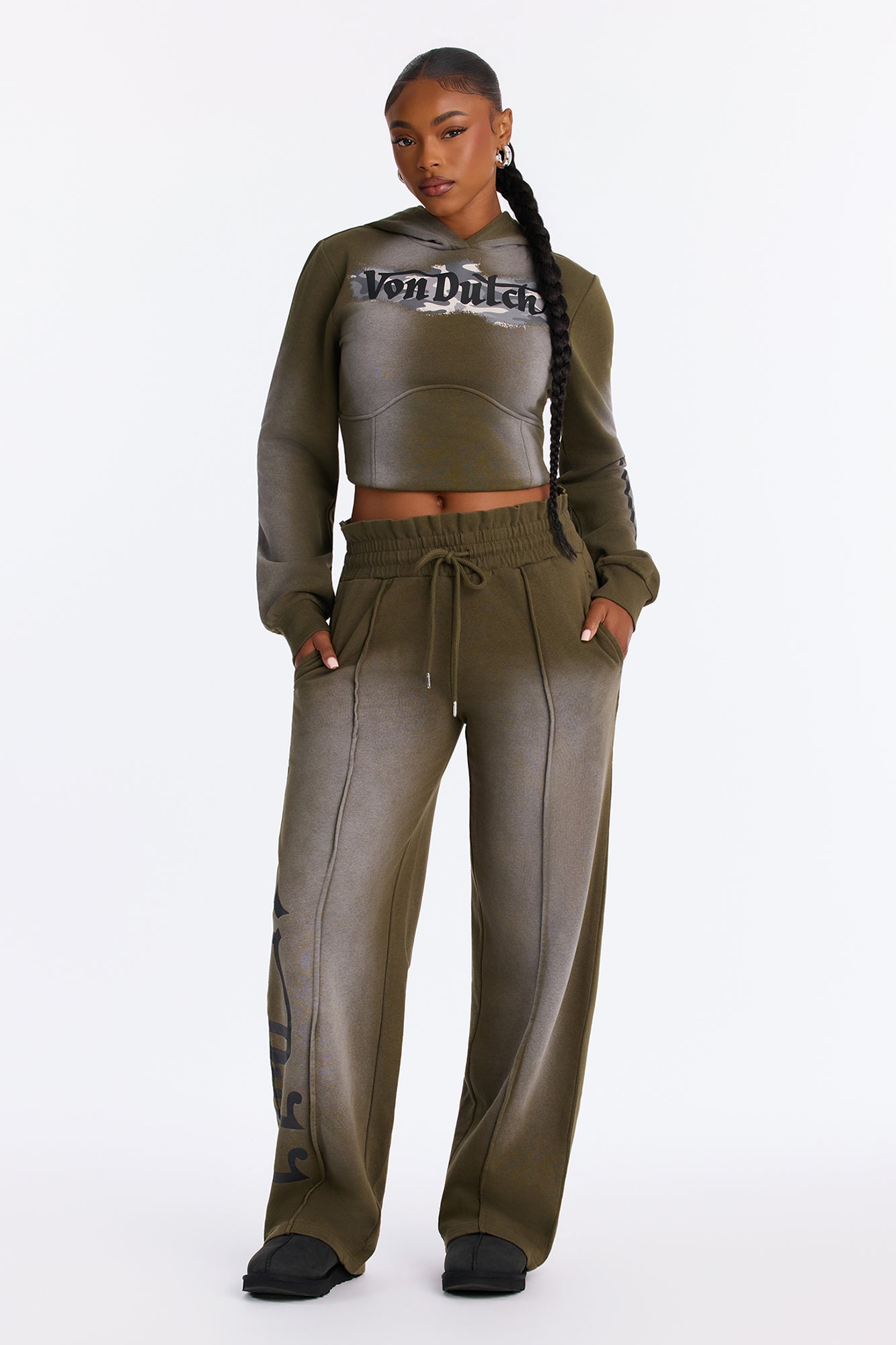 Von Dutch Olive Night Washed Wide Leg Sweatpants - Olive