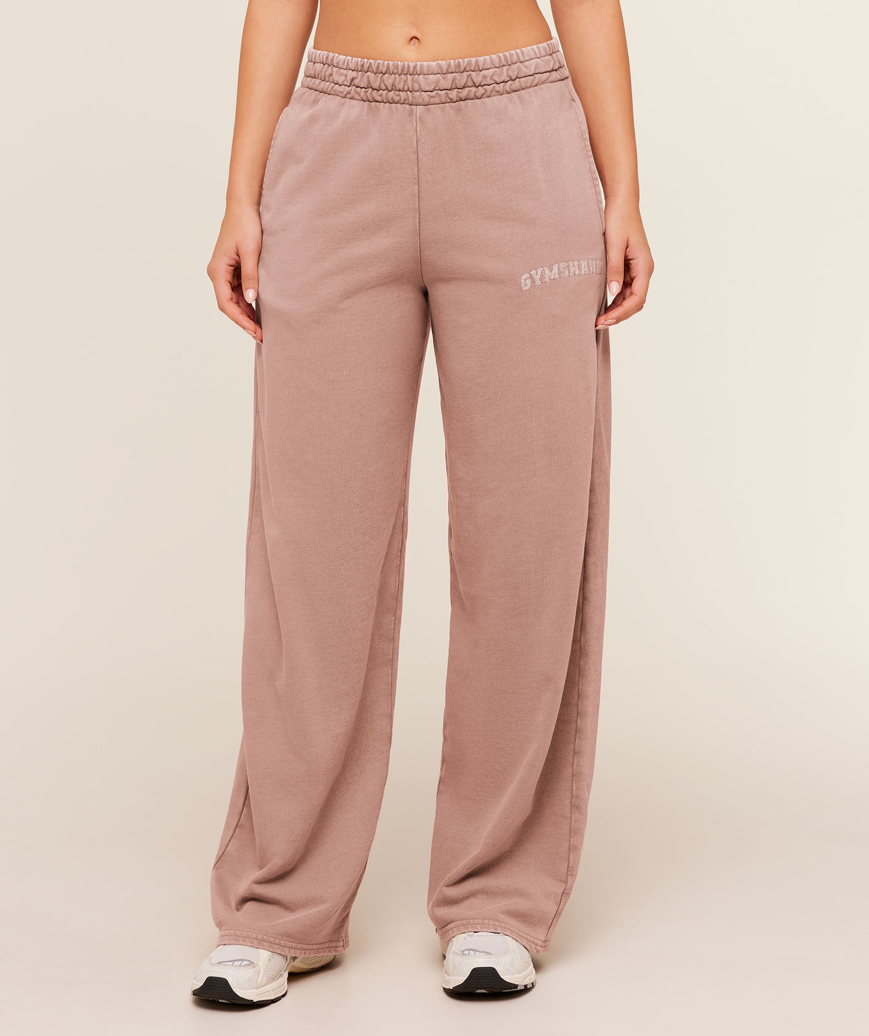 Gymshark Chainstitch Graphic Wide Leg Joggers - Chestnut Pink/Wash
