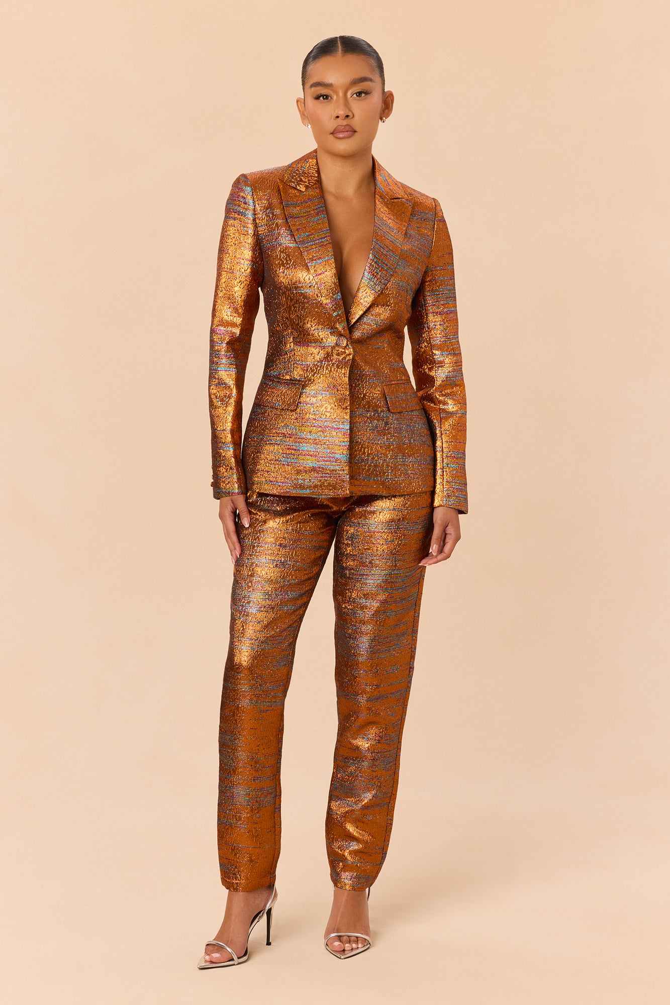 Rebecca Jacquard Blazer Pant Set - Copper