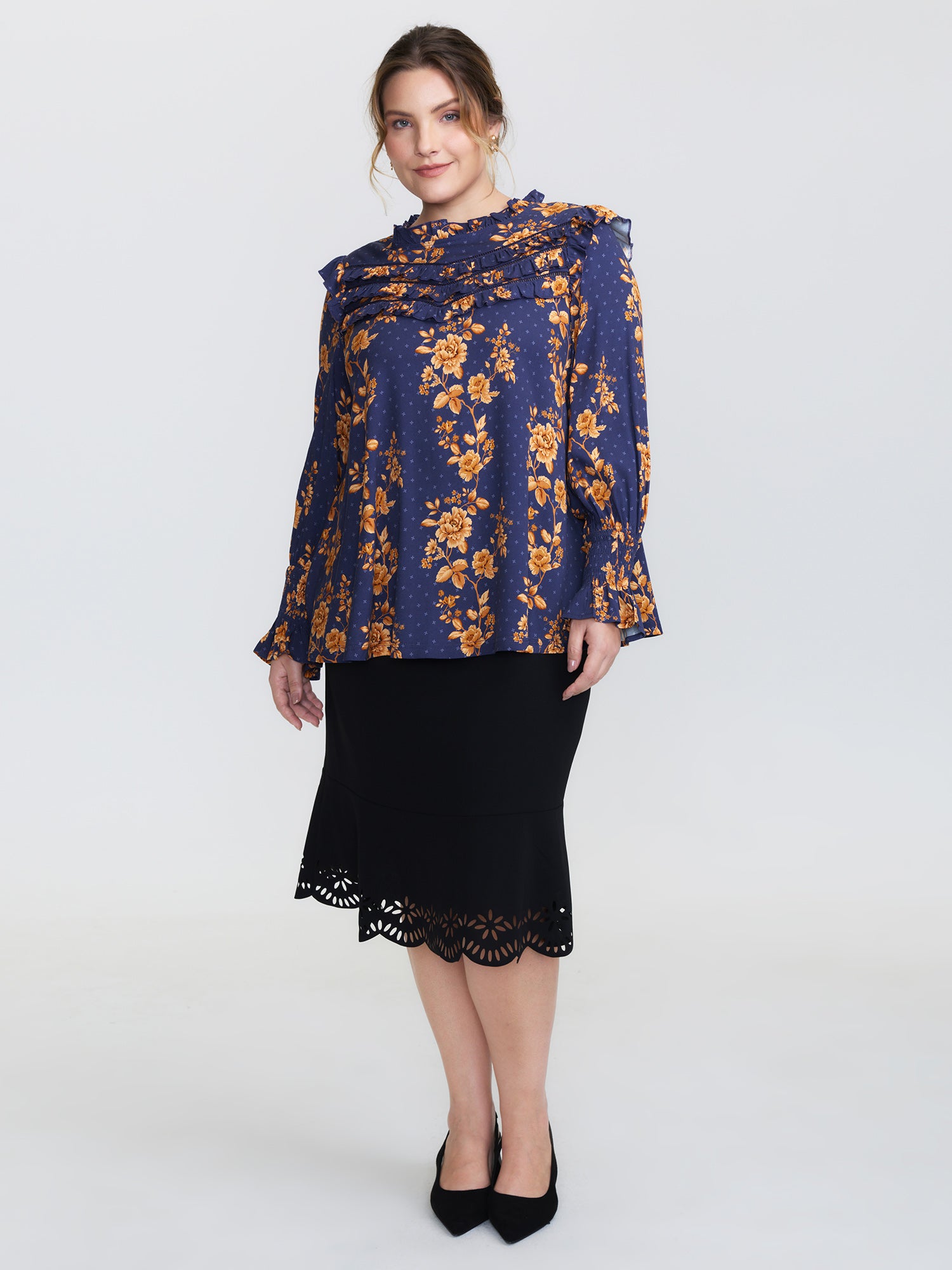 Floral Layered Ruffled Neckline Blouse