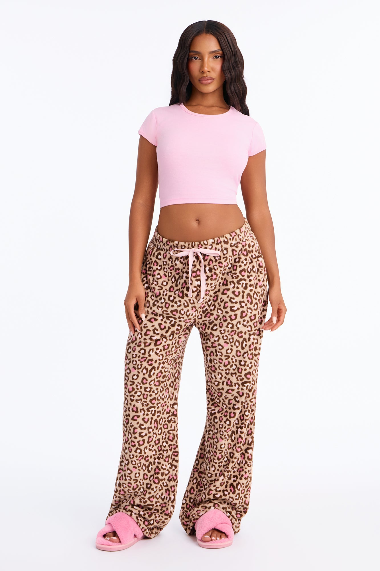 Take Me There Leopard Wide Leg Plush PJ Pant - Leopard