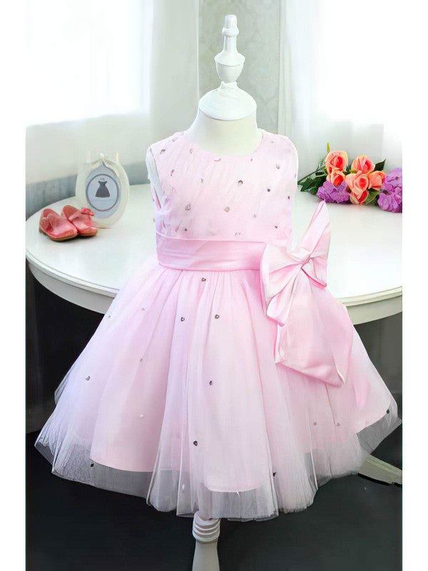 Gorgeous Ball Gown Crew Satin Tulle Flower Girl Dresses with Bow