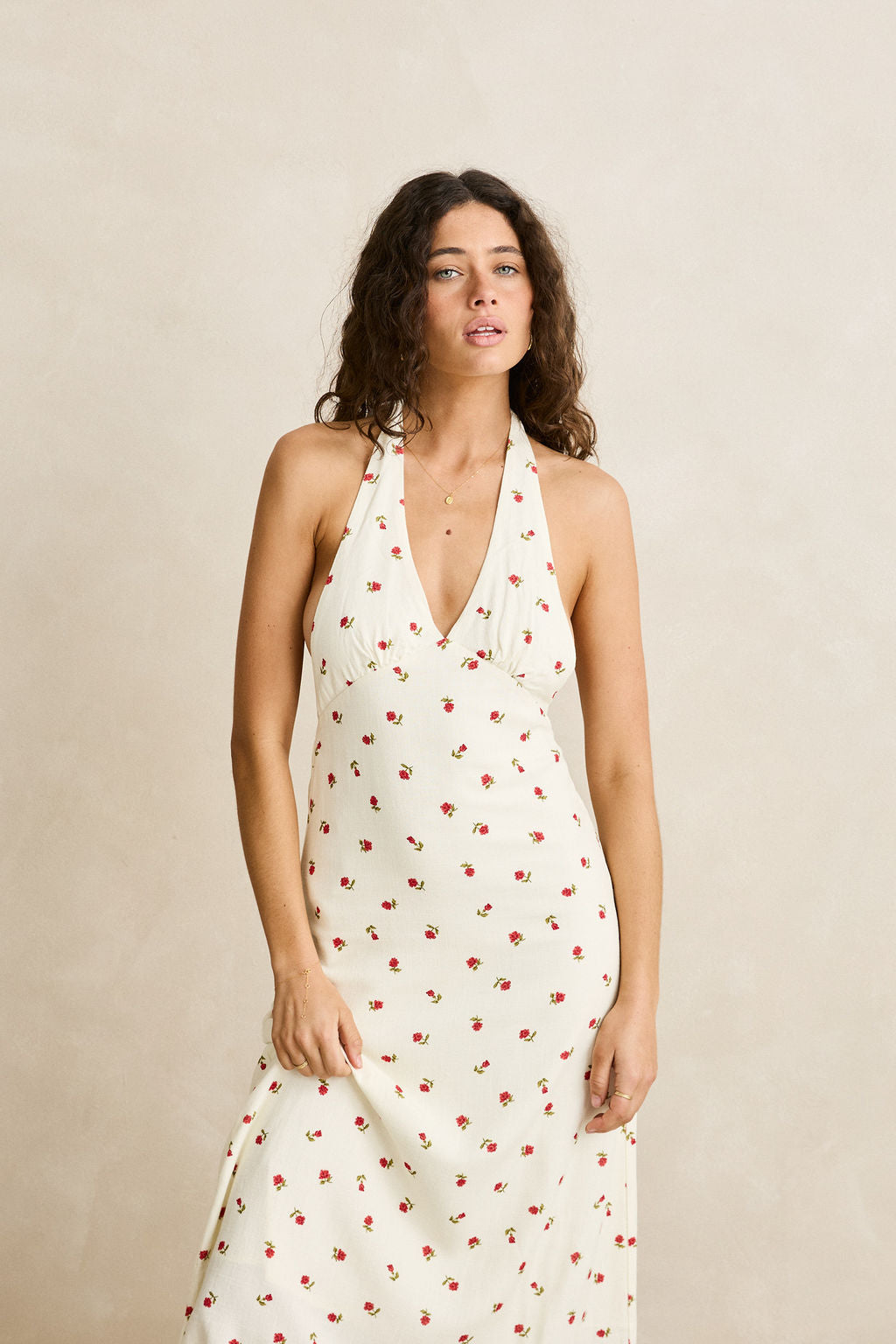 Rhythm Cream Mila Floral Halter Neck Maxi Dress