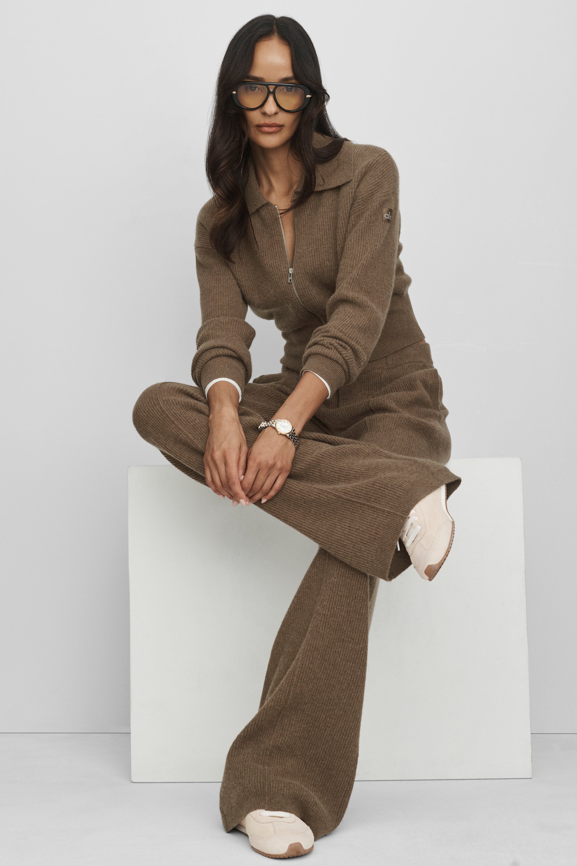 Cashmere Wool Low-Rise Harmony Trouser (Long) - Java Brown Heather