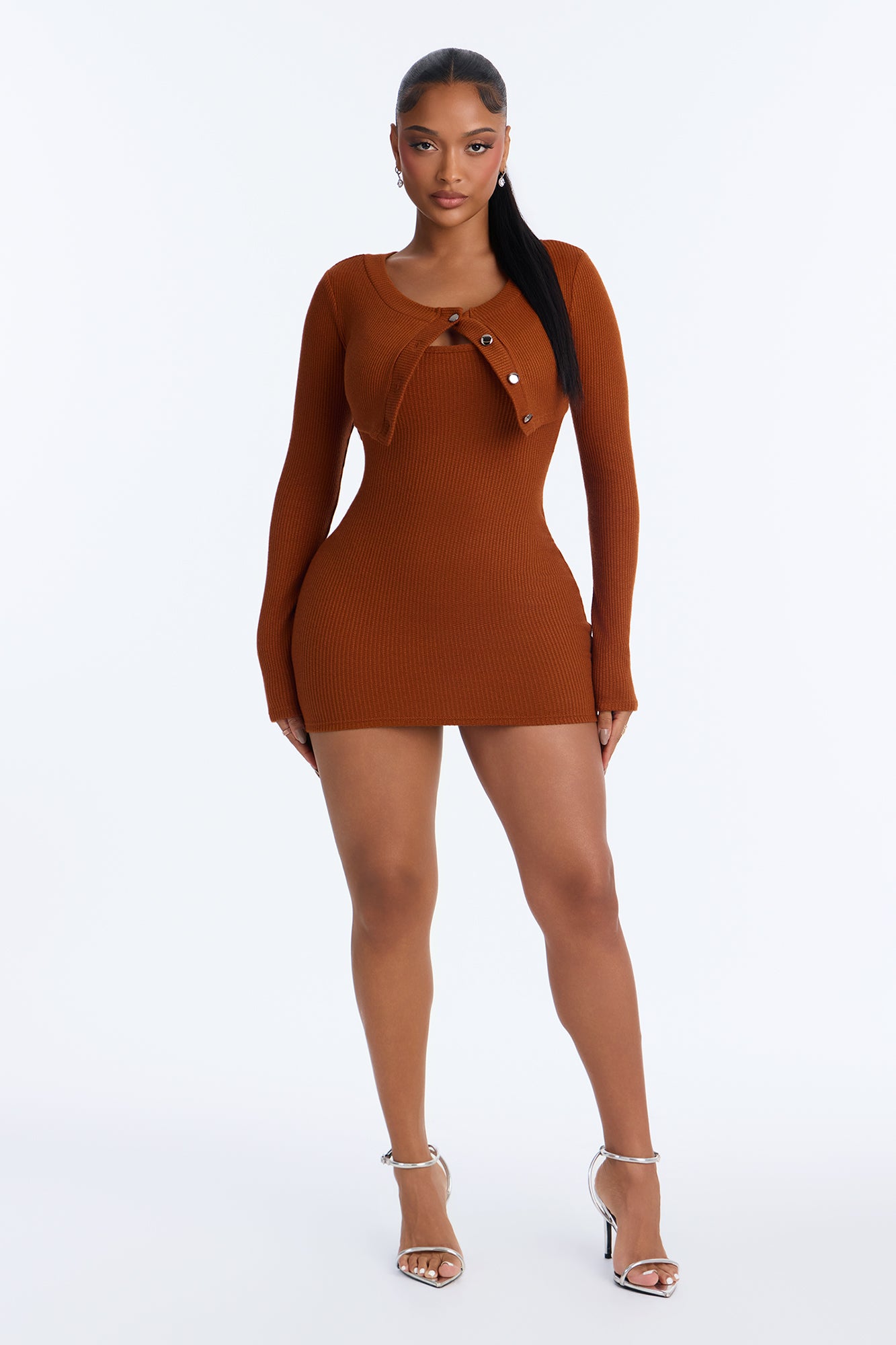 Poppy Sweater Mini Dress 2 Piece Set - Brown