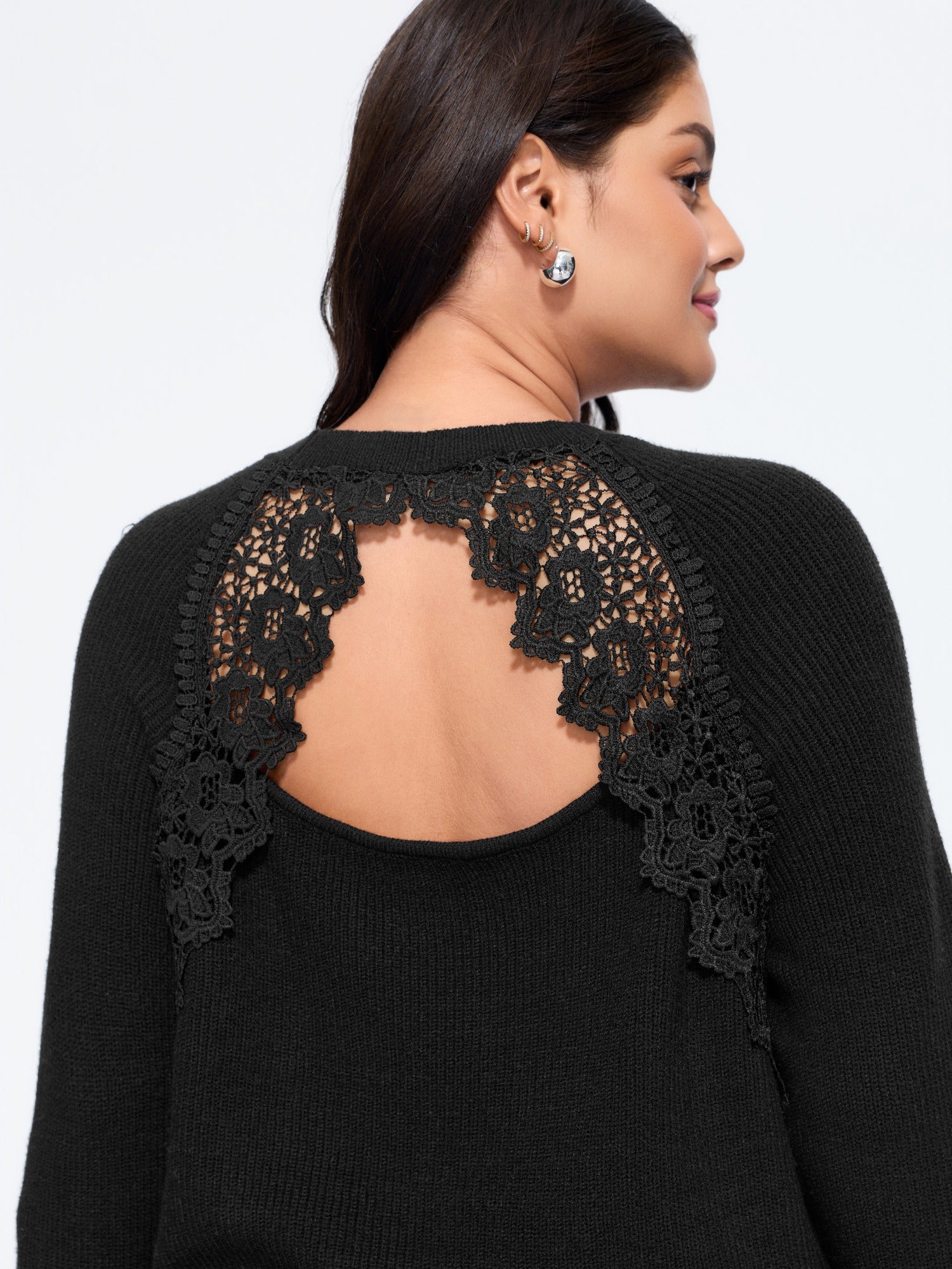 Lace Cut‑Out Open Back Pullover