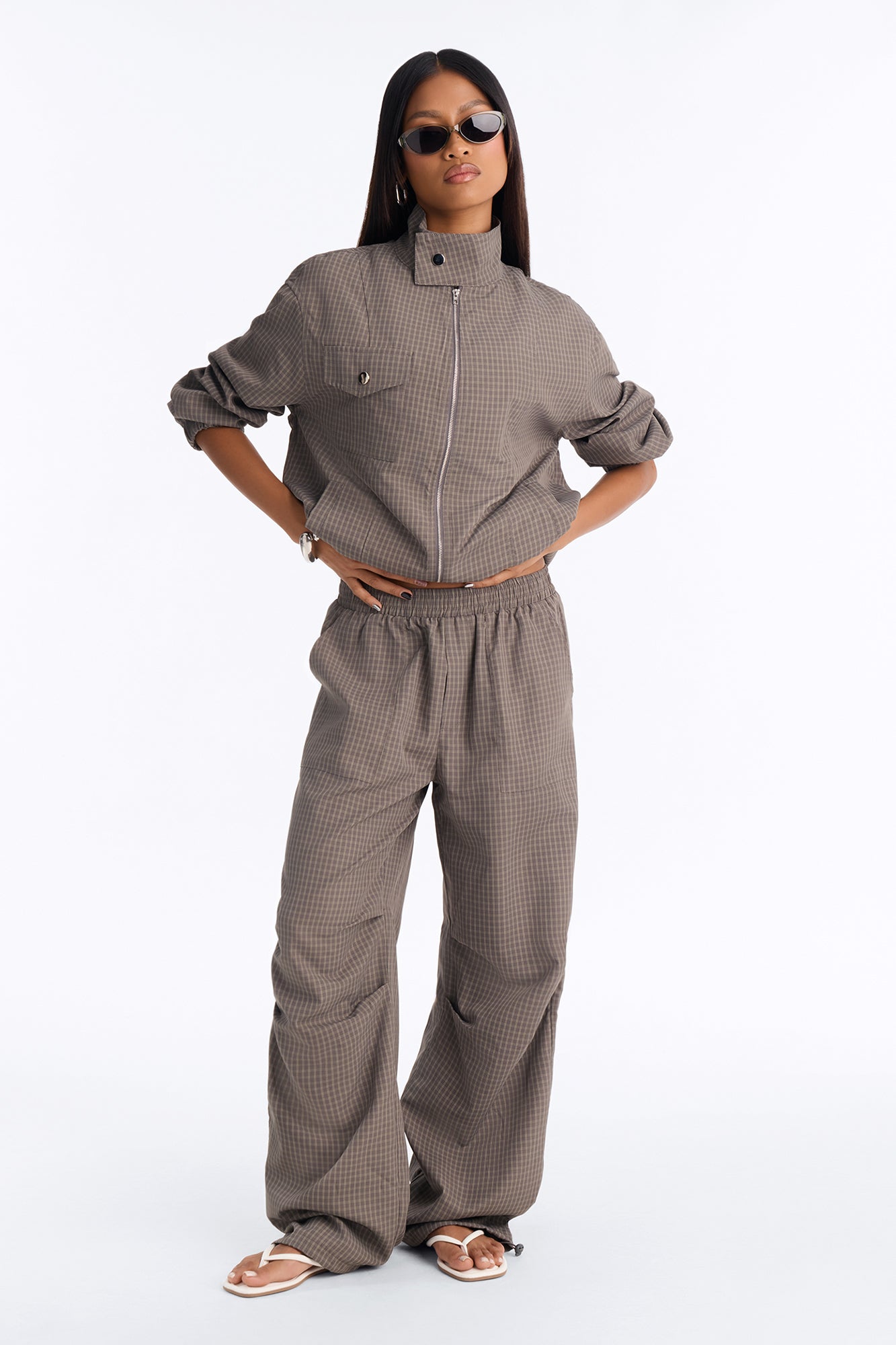 Jessie Plaid Pant Set - Grey