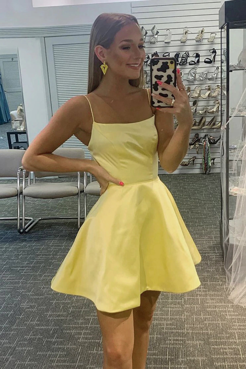 Yellow Simple A Line Homecoming Dress/Mini Dress