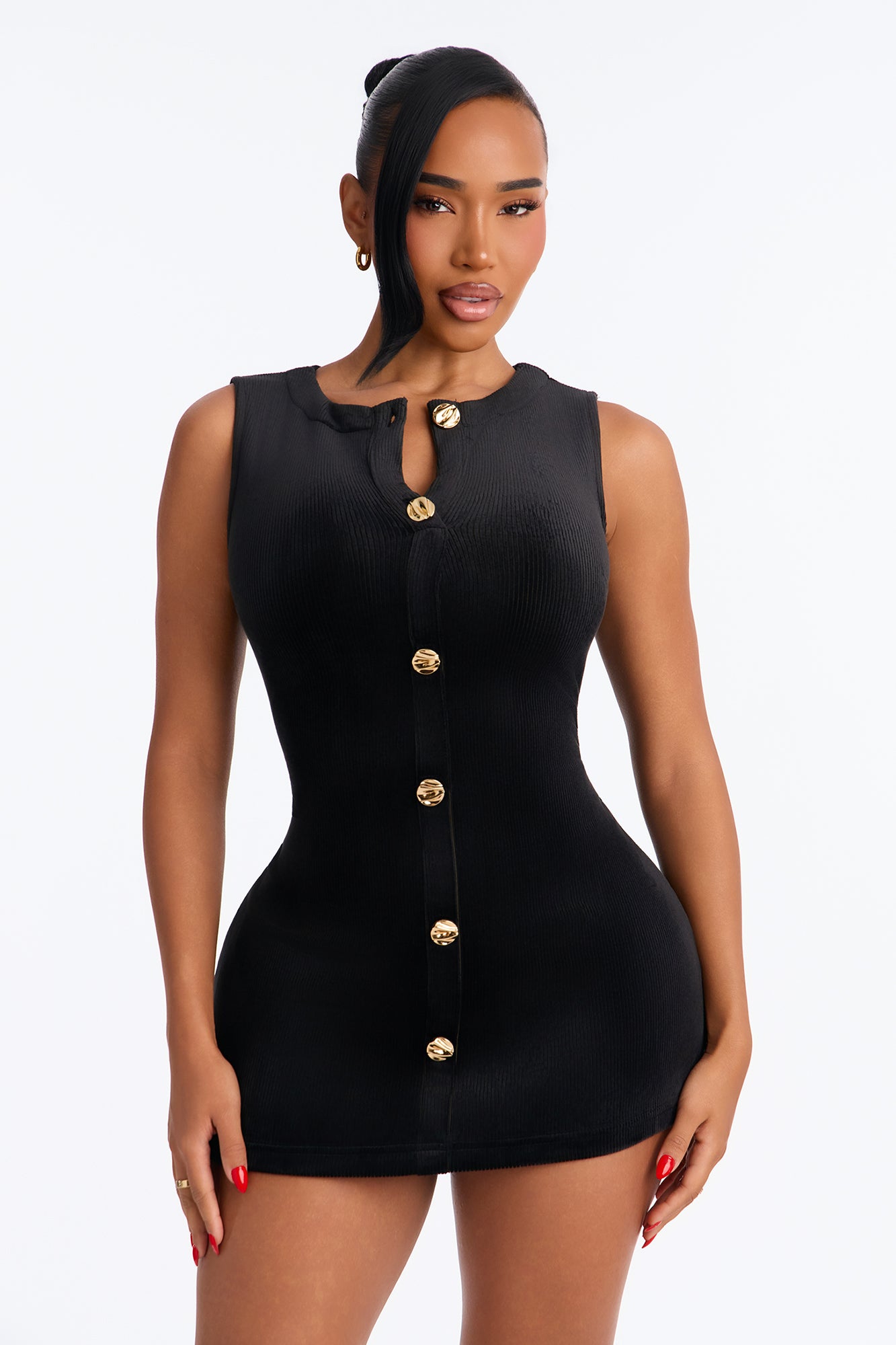 Maria Button Up Corduroy Mini Dress - Black