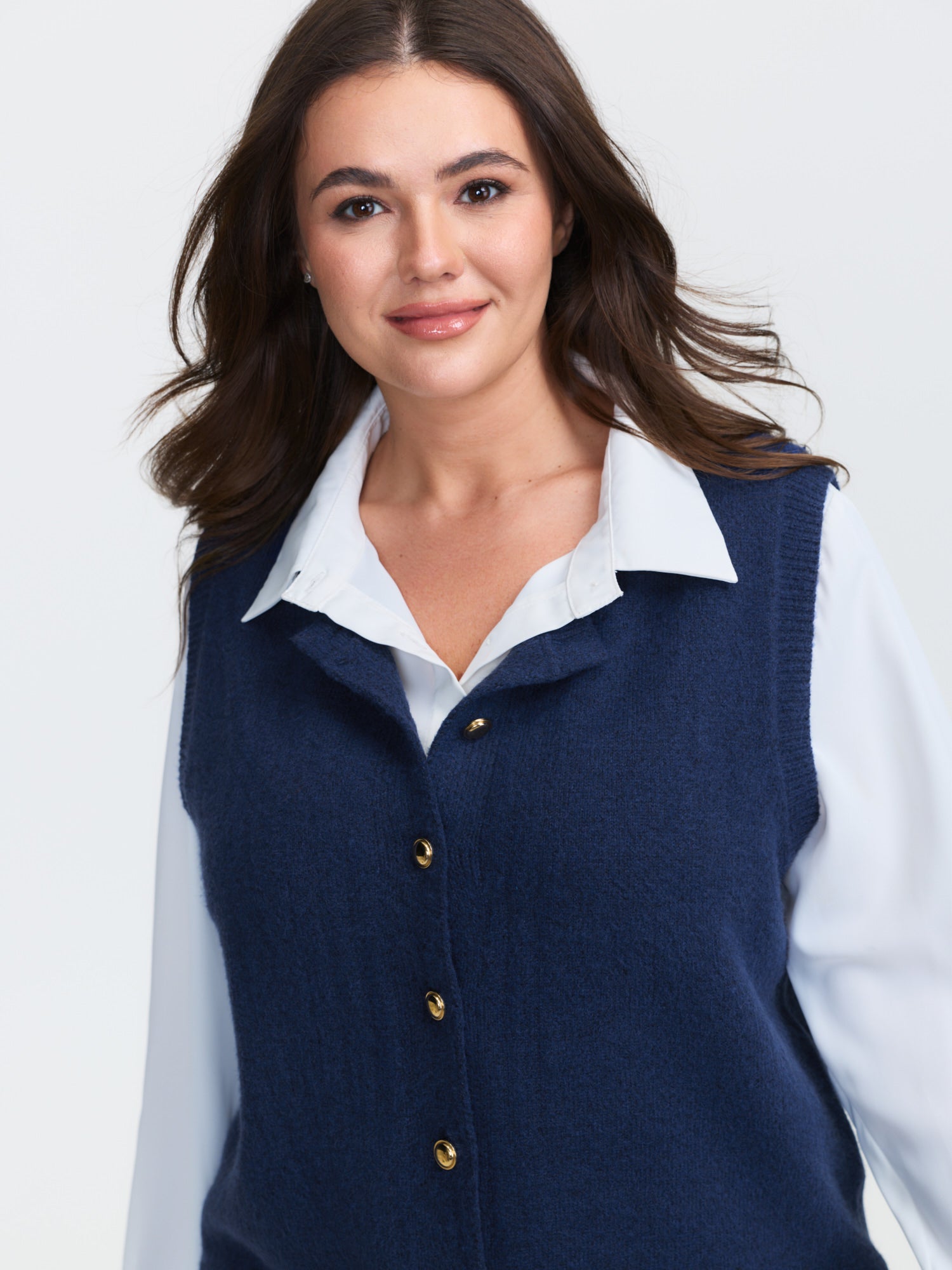 Metallic Button Detail Knit Vest