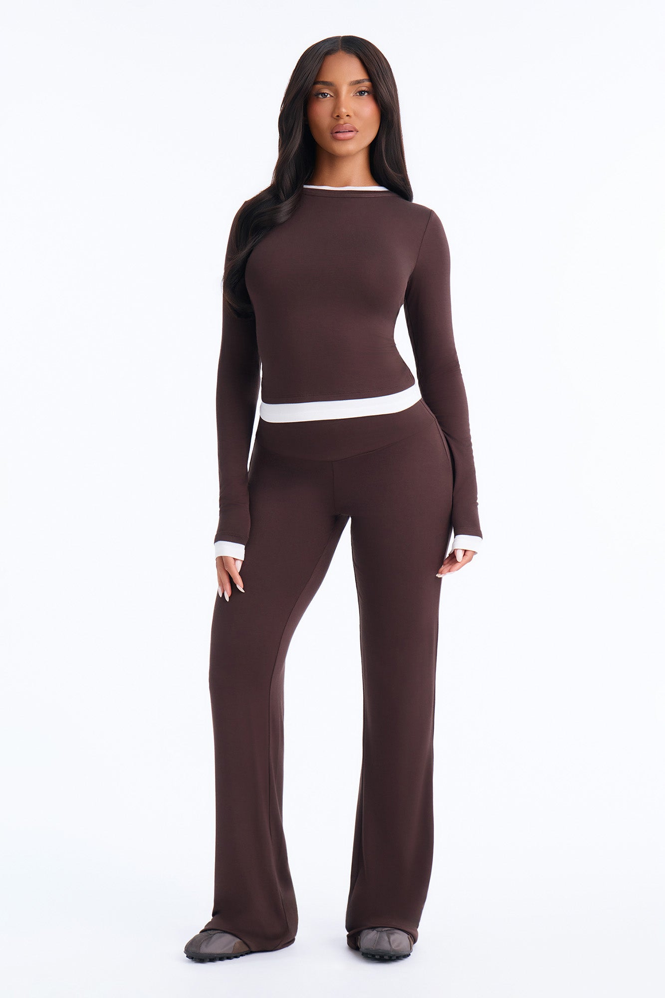 Macy Layered Tee And Pant Set - Chocolate
