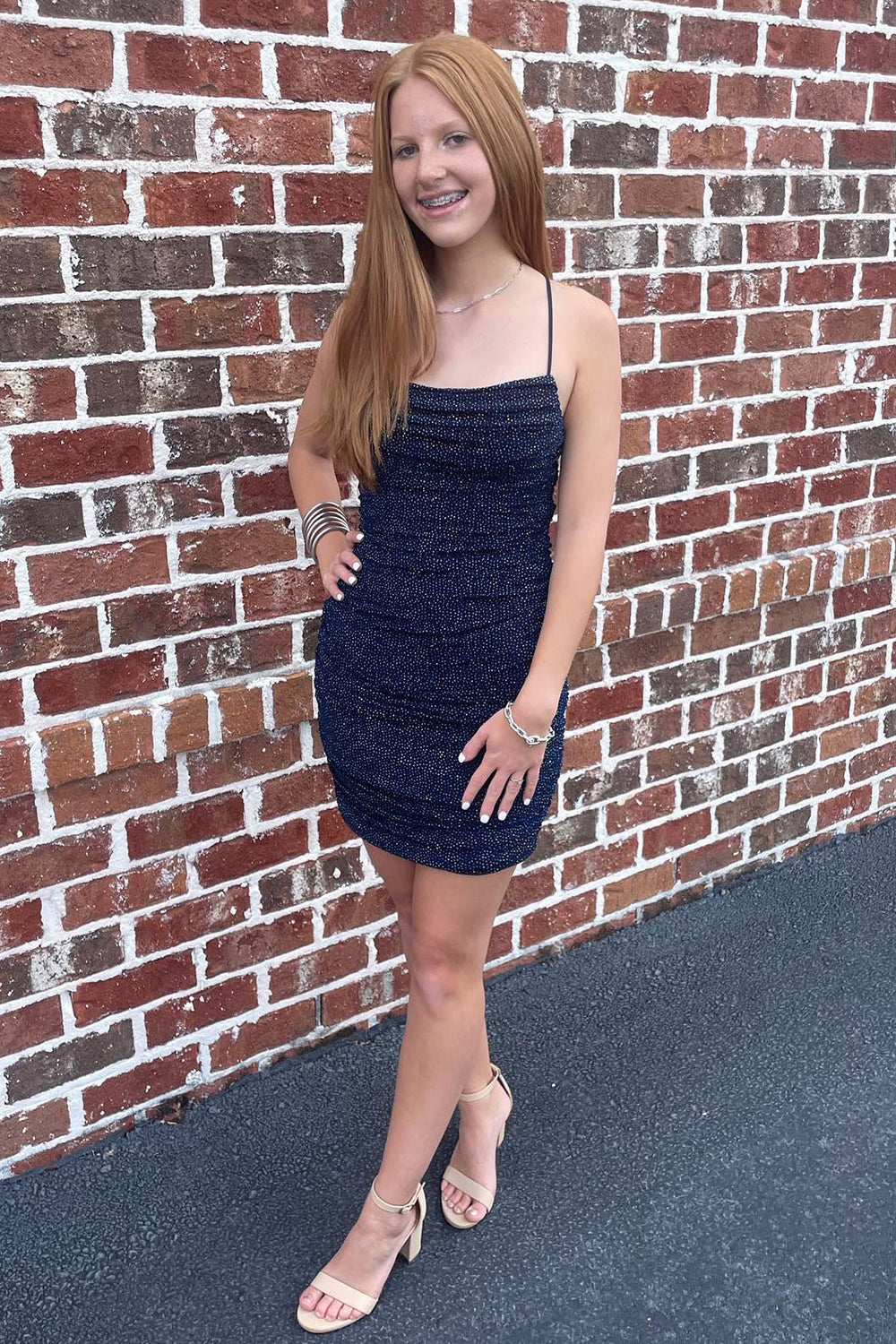Sparkly Navy Sequined Lace-Up Back Tight Short Homecoming Dress/Mini Dress