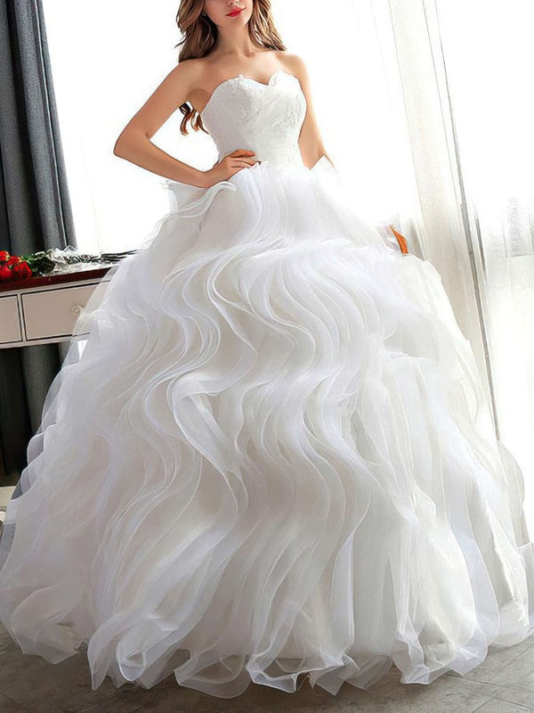 Beautiful Sweetheart Strapless Organza Ball Gown Wedding Dresses with Cascading Ruffles