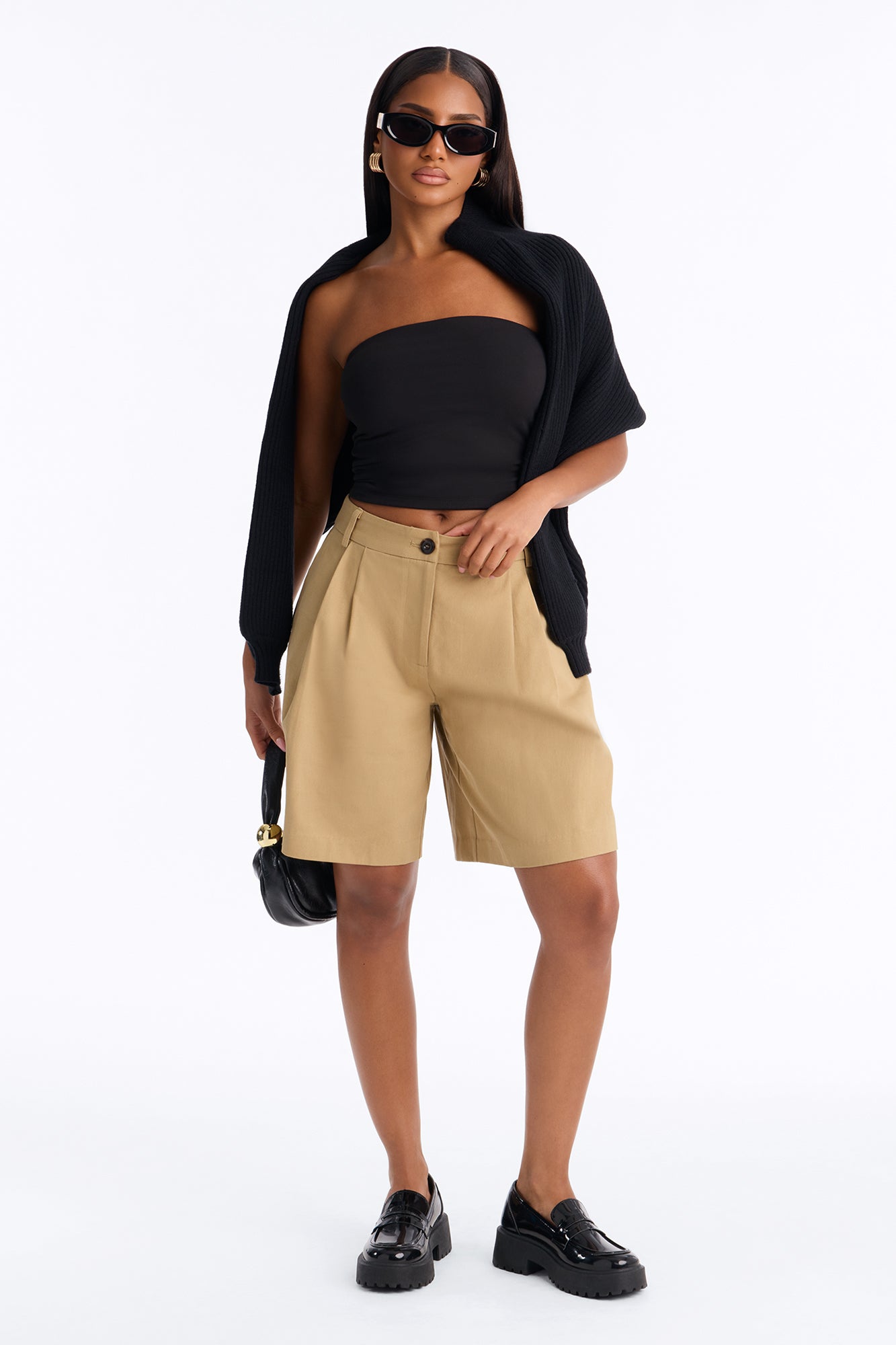 Paola Pleated Twill Bermuda Short - Khaki