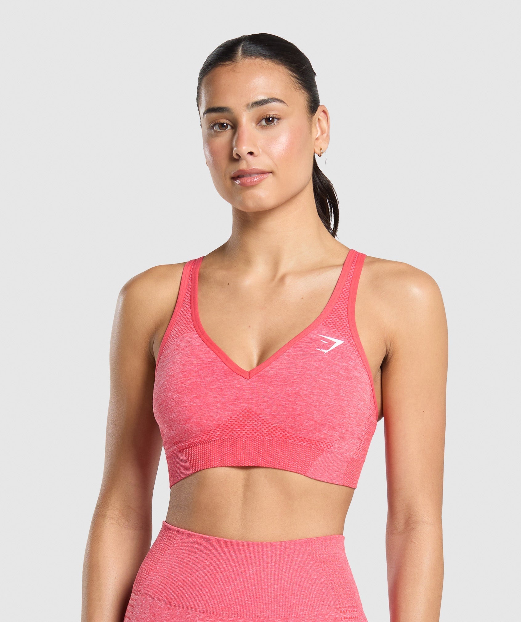 Gymshark Vital Seamless V Neck Sports Bra - Coral Red/Marl