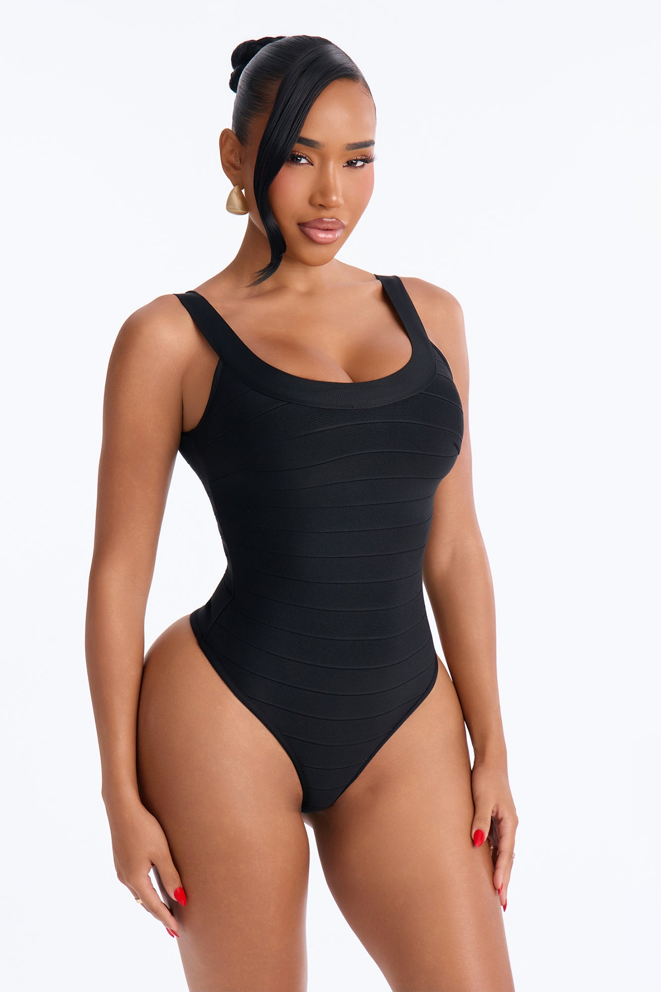Unforgettable Bandage Scoop Neck Bodysuit - Black