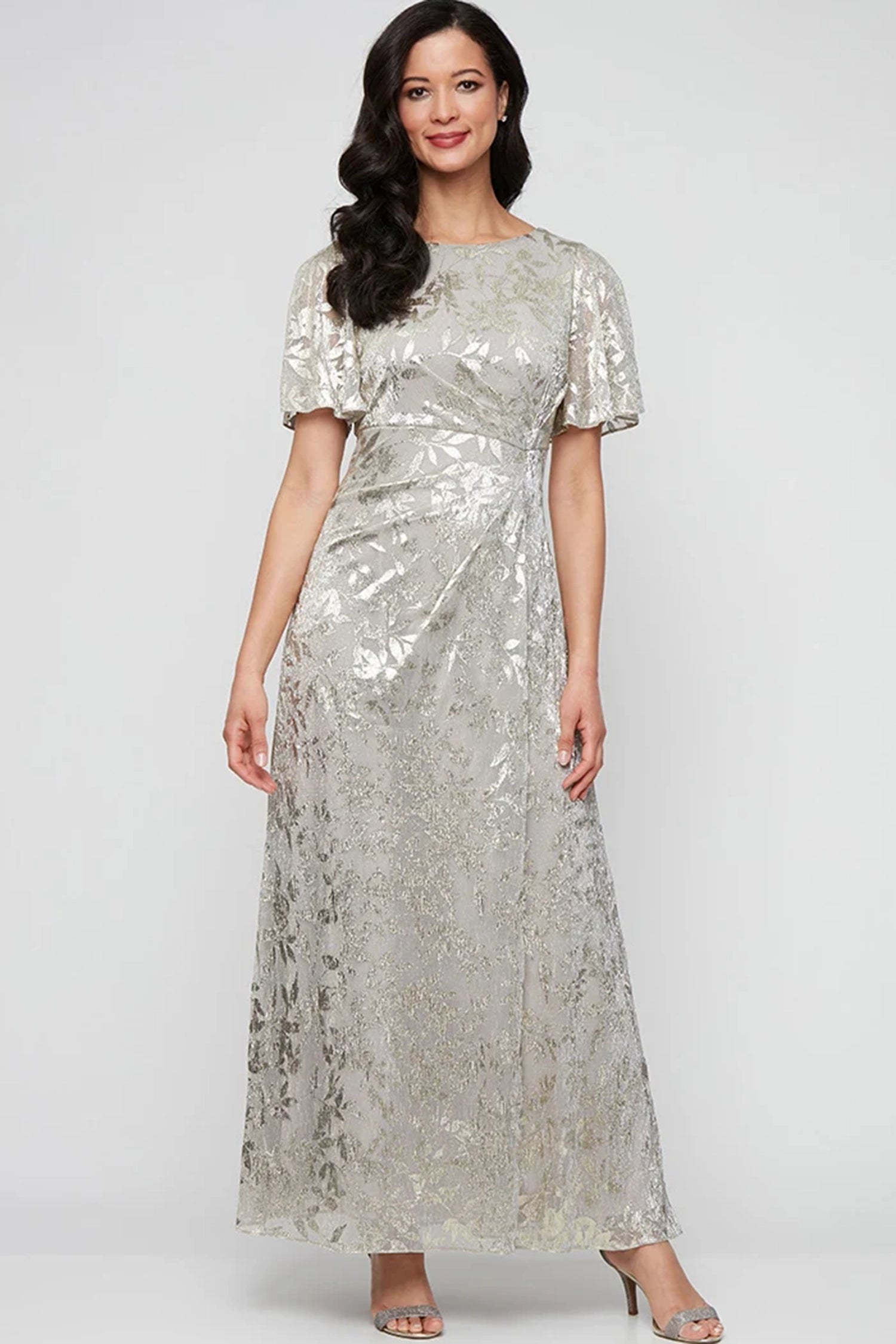 S.L. Fashions Dresses (SLNY) 9279492 Empire Metallic Leaf Evening Gown