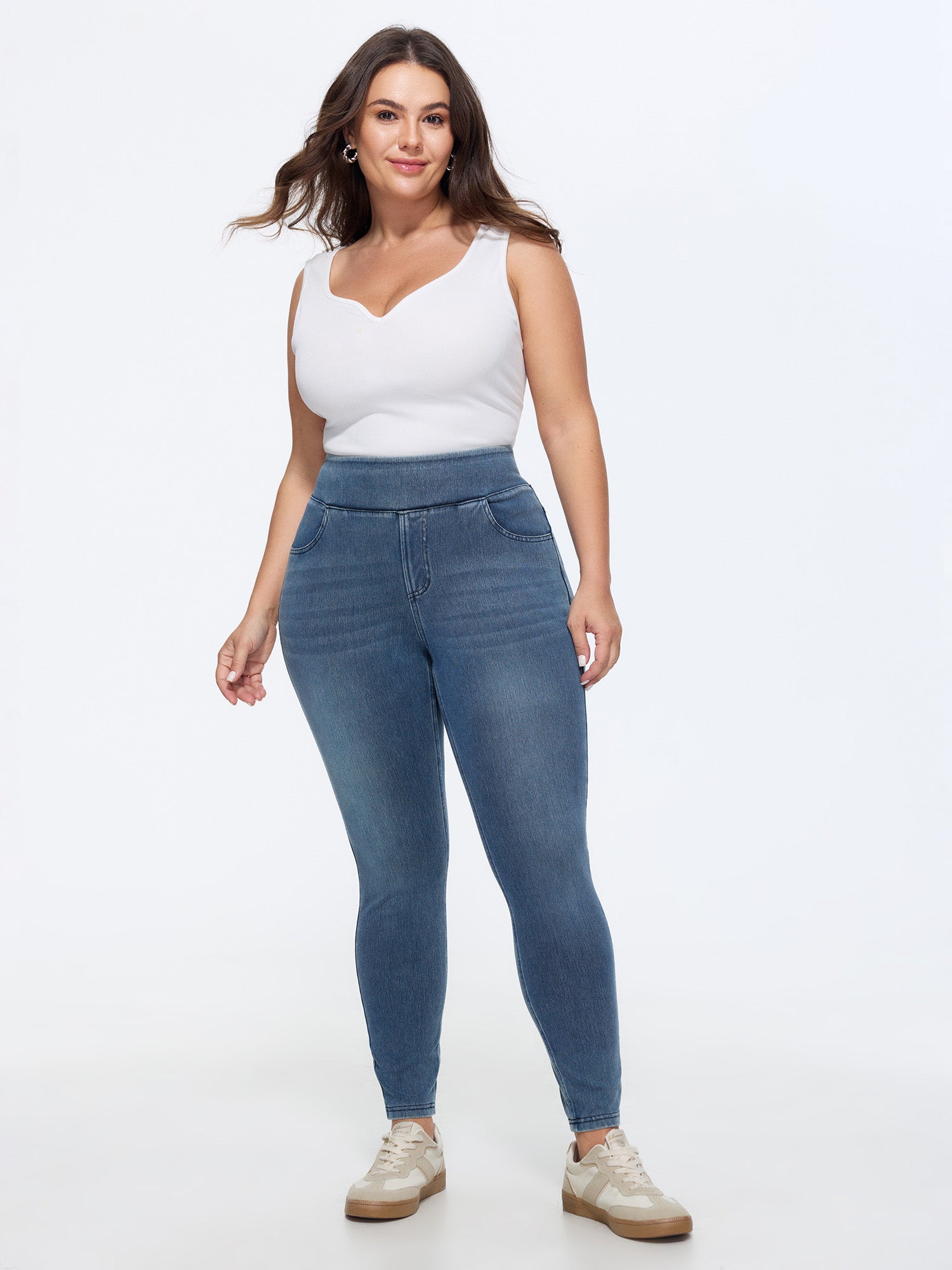 Stretchy Pull-On Skinny-Fit Knit Jeans