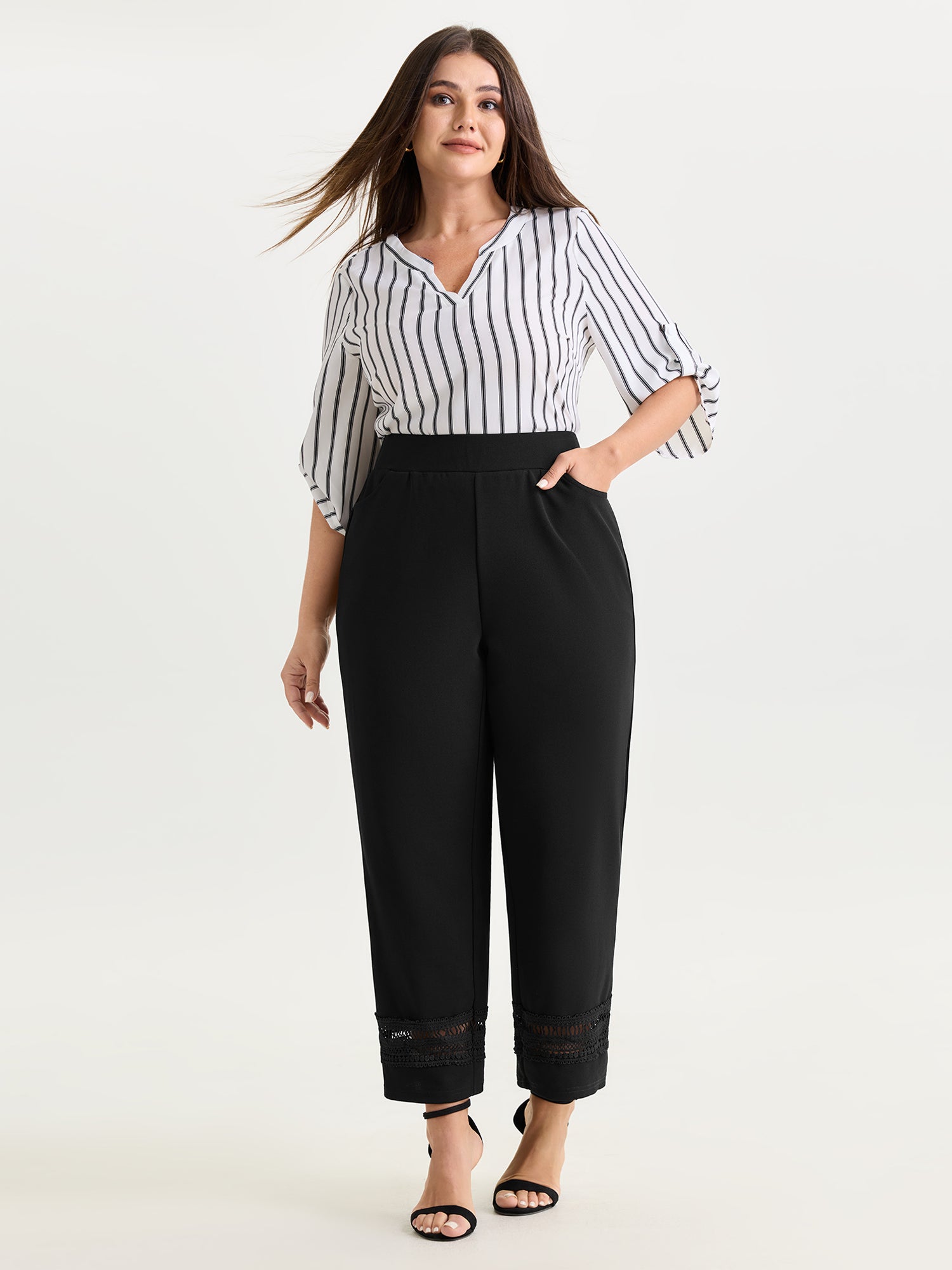 Pull-On Sheer Lace Hem Cuffed Pants