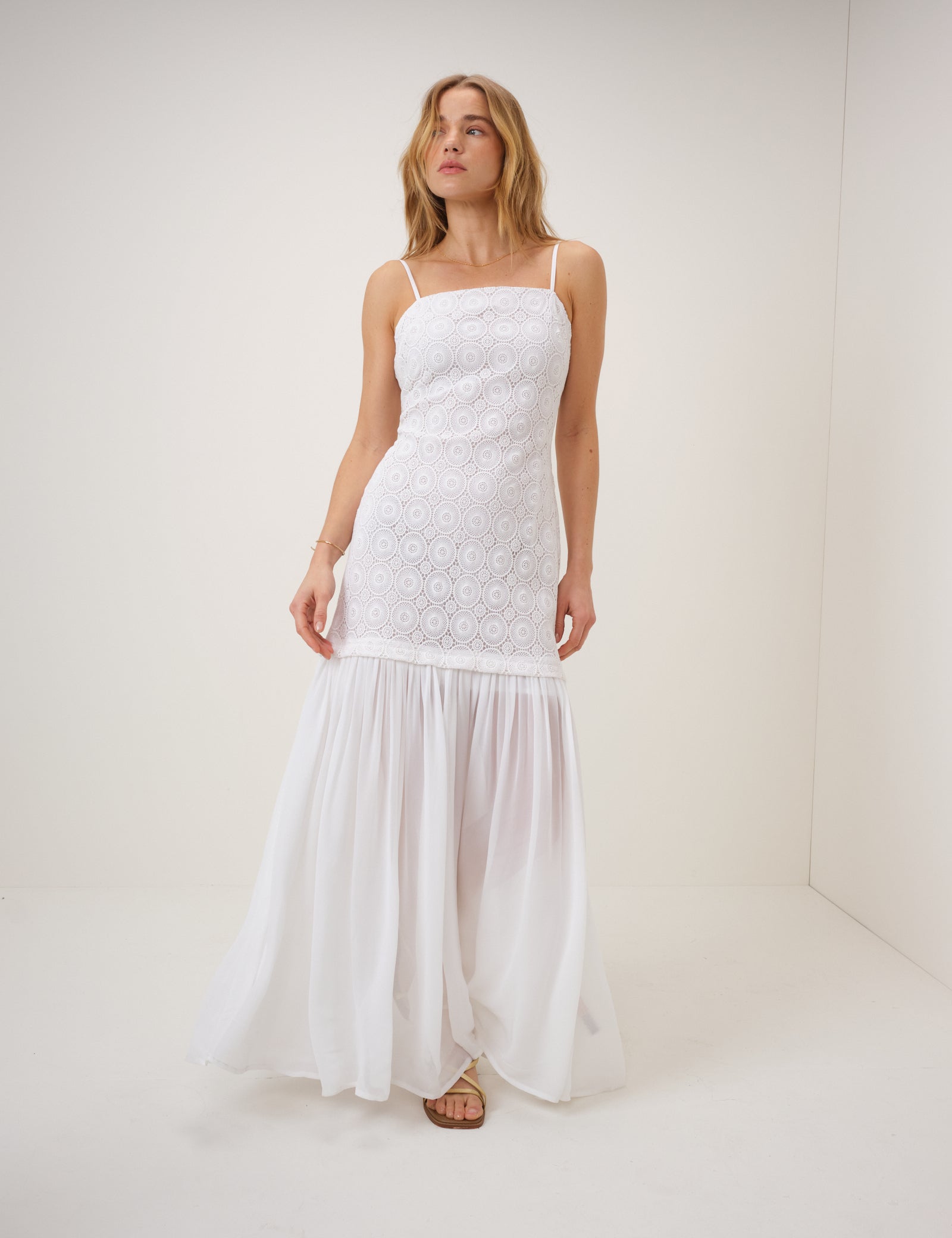 White Drop Waist Lulu Maxi Dress