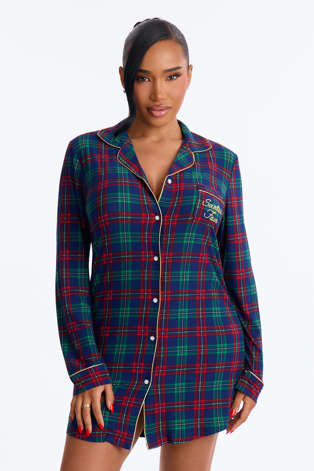 Stay In Bed Checkered PJ Sleep Shirt - Blue/combo