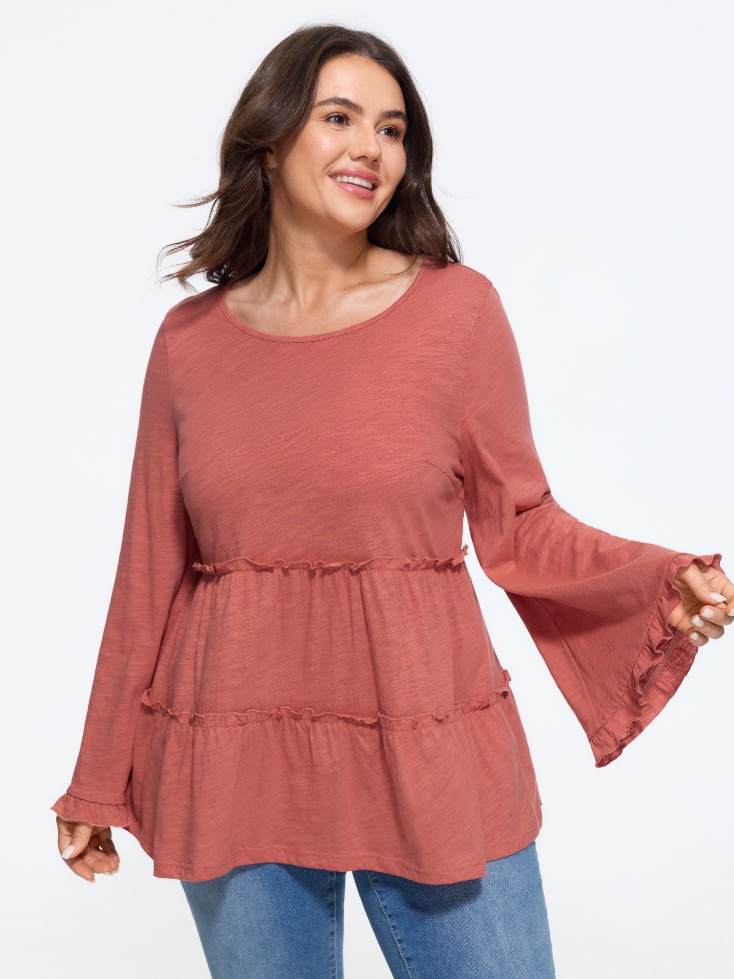Cotton Bell Long Sleeve Tiered Ruffle Top
