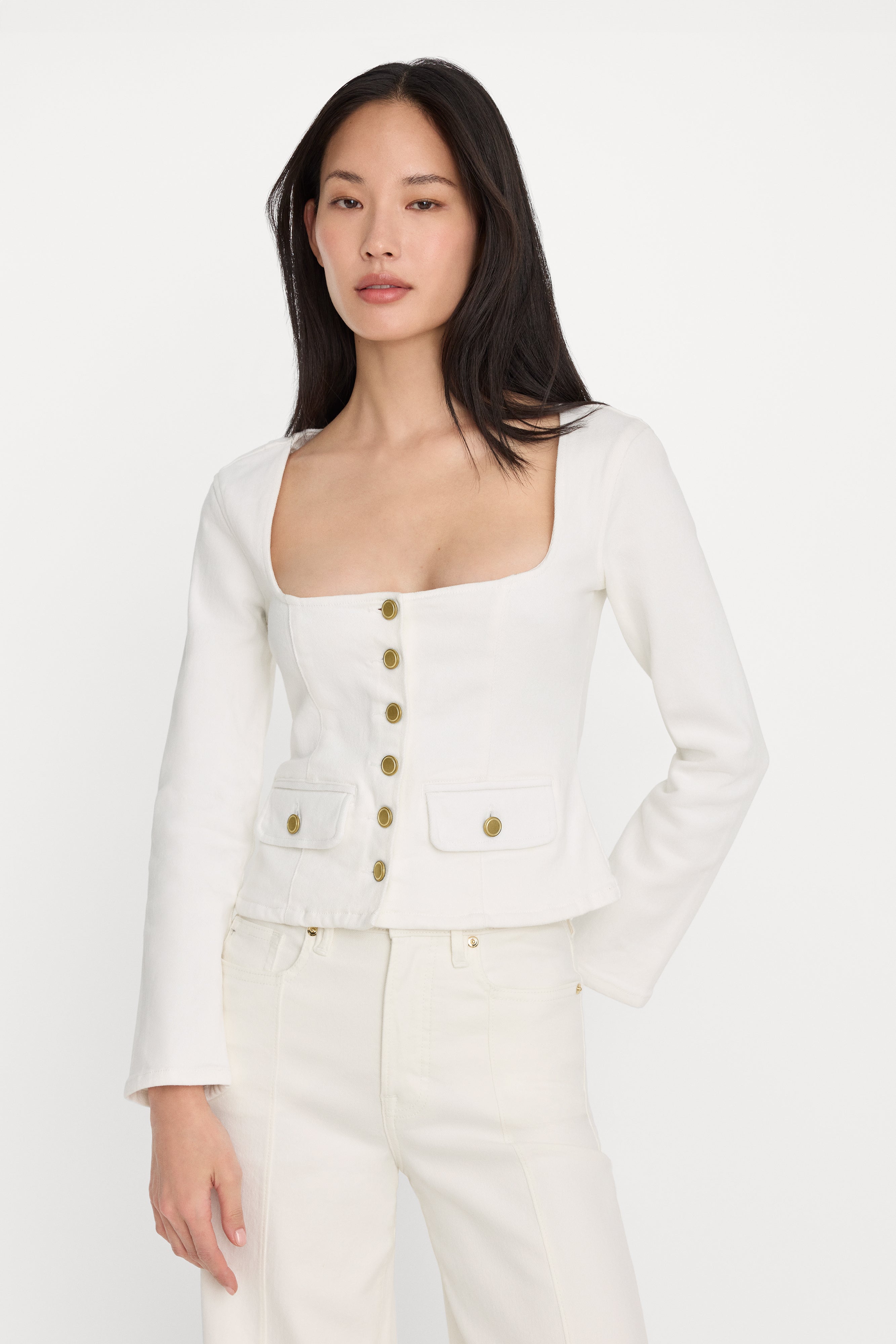 DENIM FITTED BUTTON FRONT JACKET | COTTON WHITE