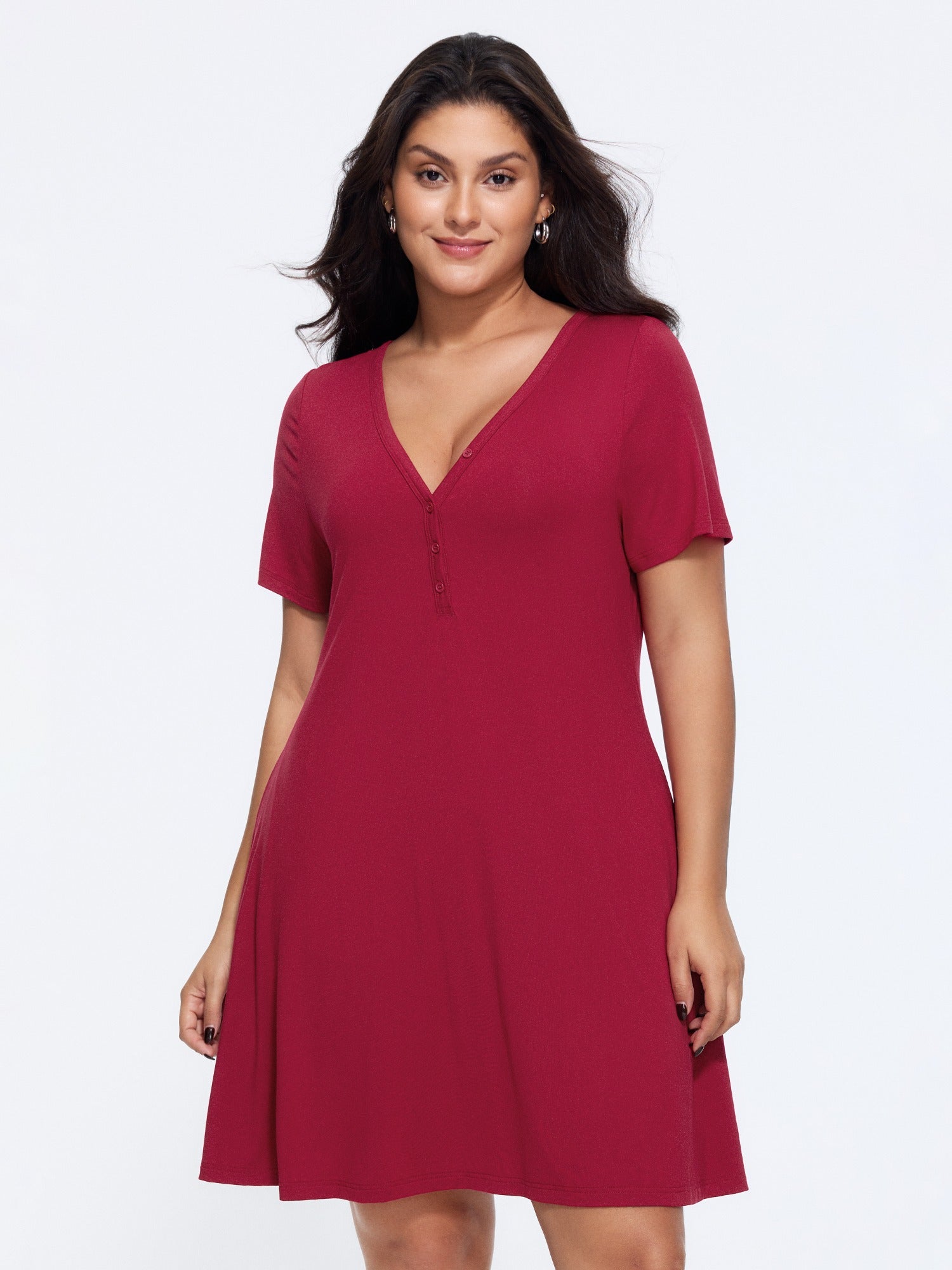Supersoft V Neck Button Short Sleeve Mini Dress