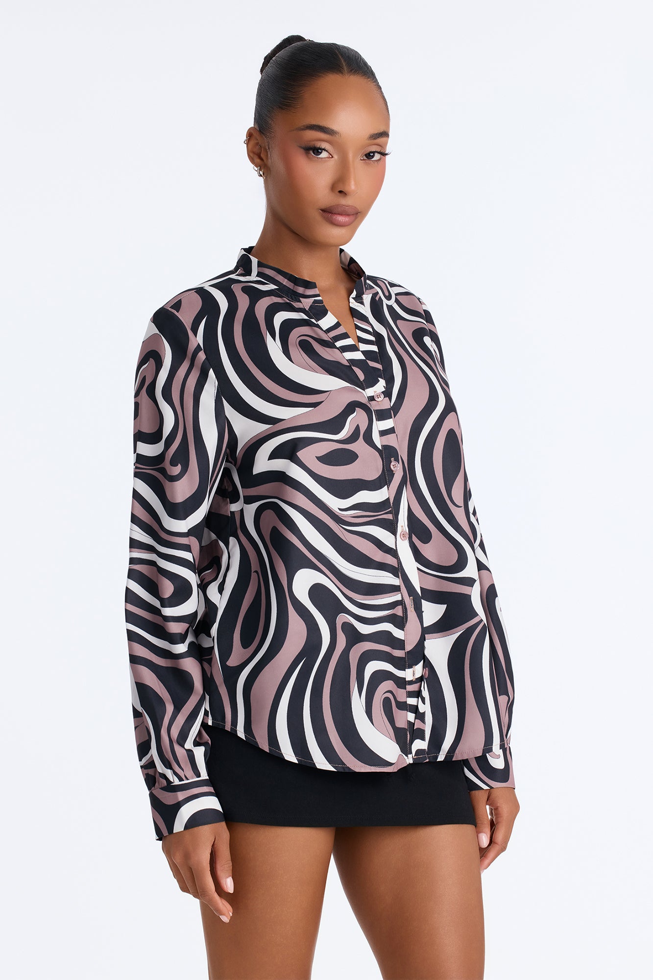 Gentle Reminder Swirl Button Up Shirt - Brown/combo