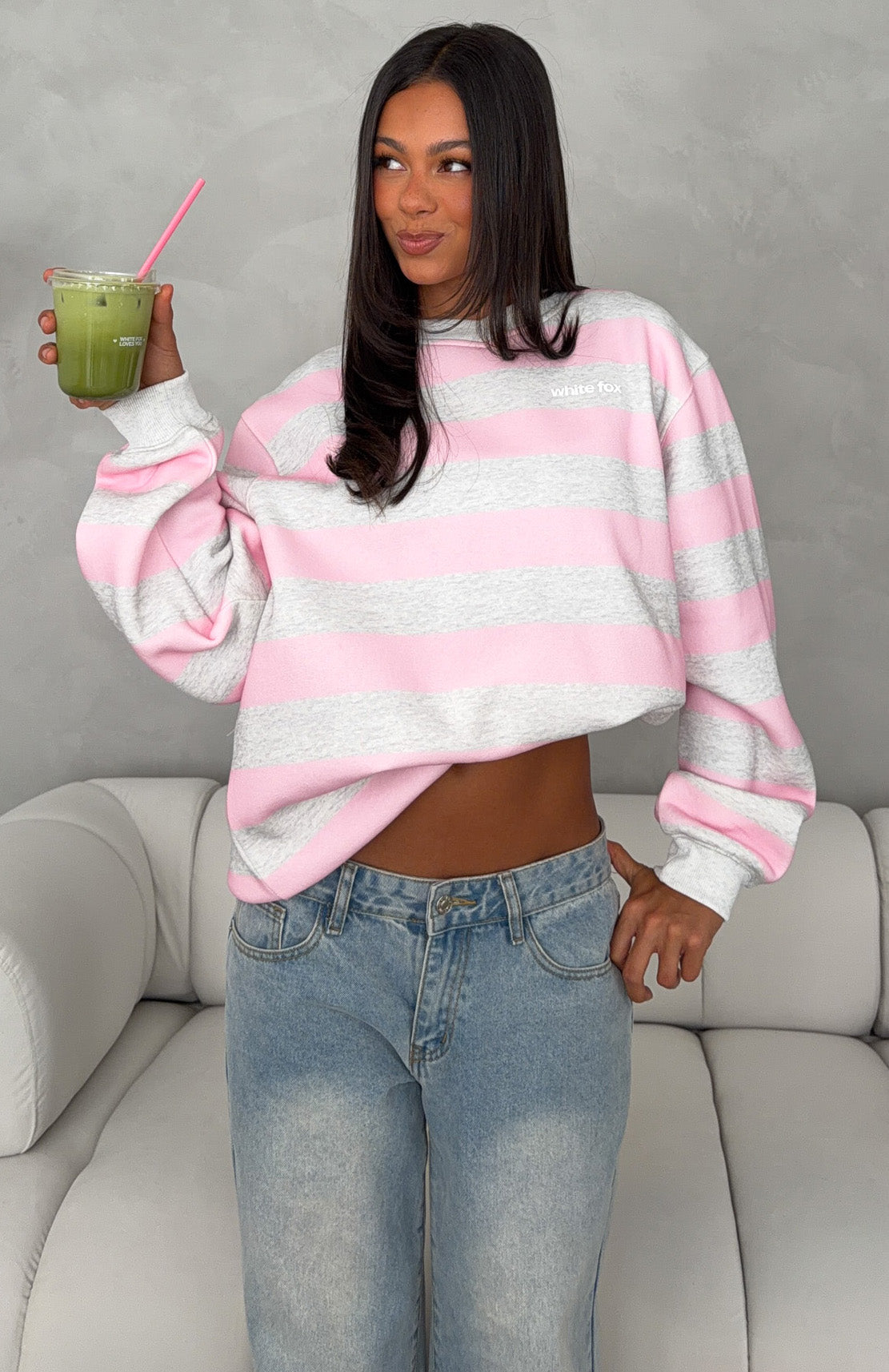 Before It's Too Late V Neck Oversized Sweater Grey Marle/Posy