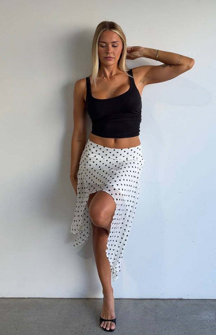 Khalea White Polka Dot Hanky Hem Midi Skirt