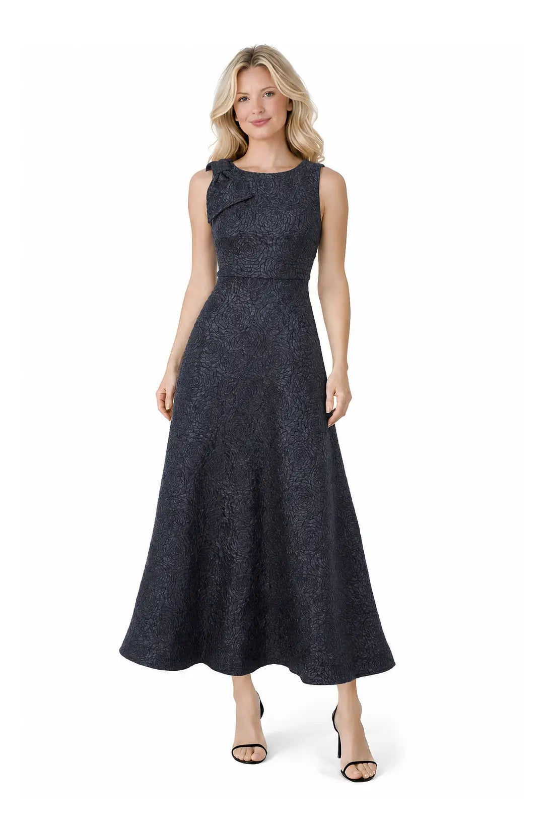 Poly Jacquard Bow Shoulder Brocade Gown